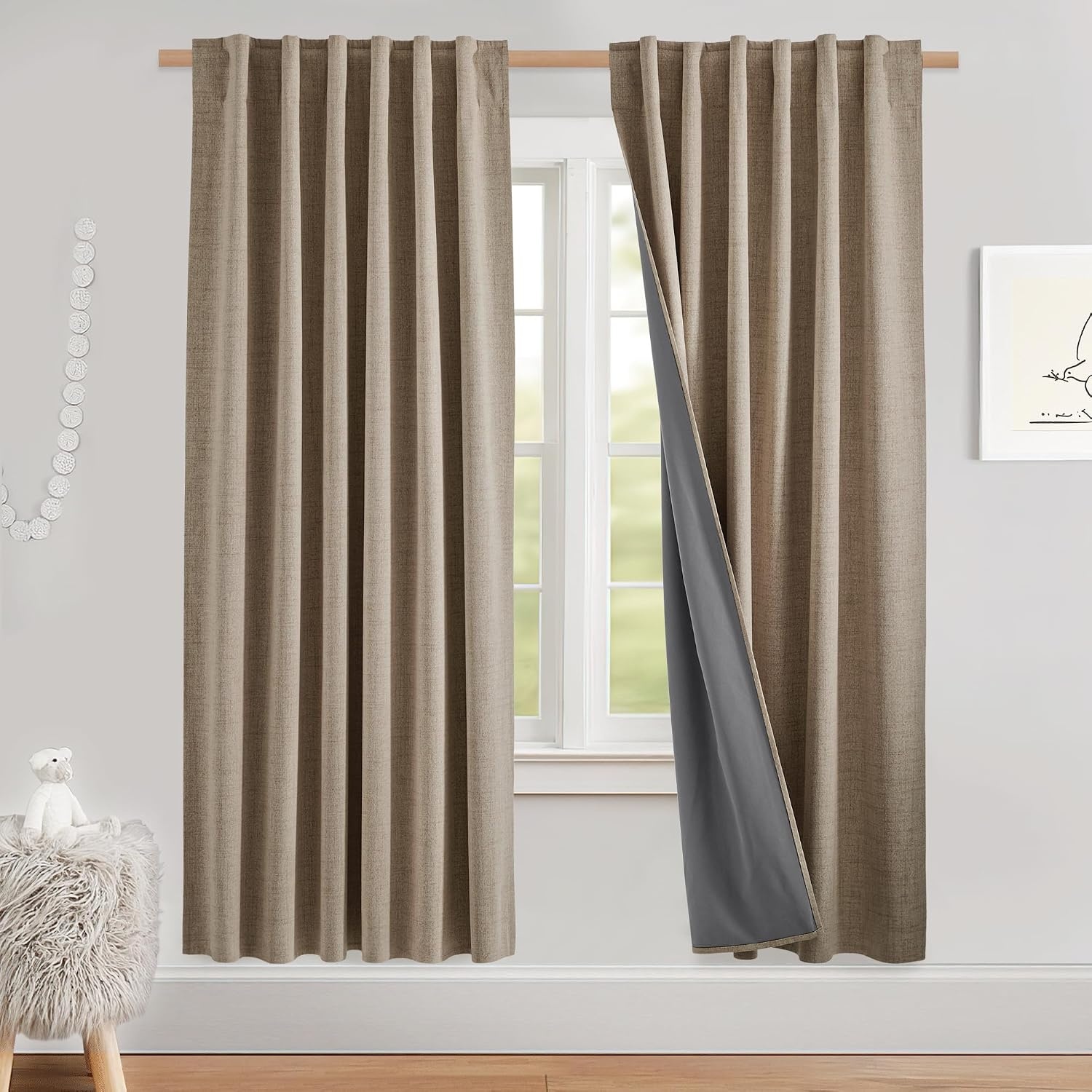 image:imageNICETOWN 100 Blackout Linen Curtains for BedroomLiving Room 90 L 2 PCsBurlap