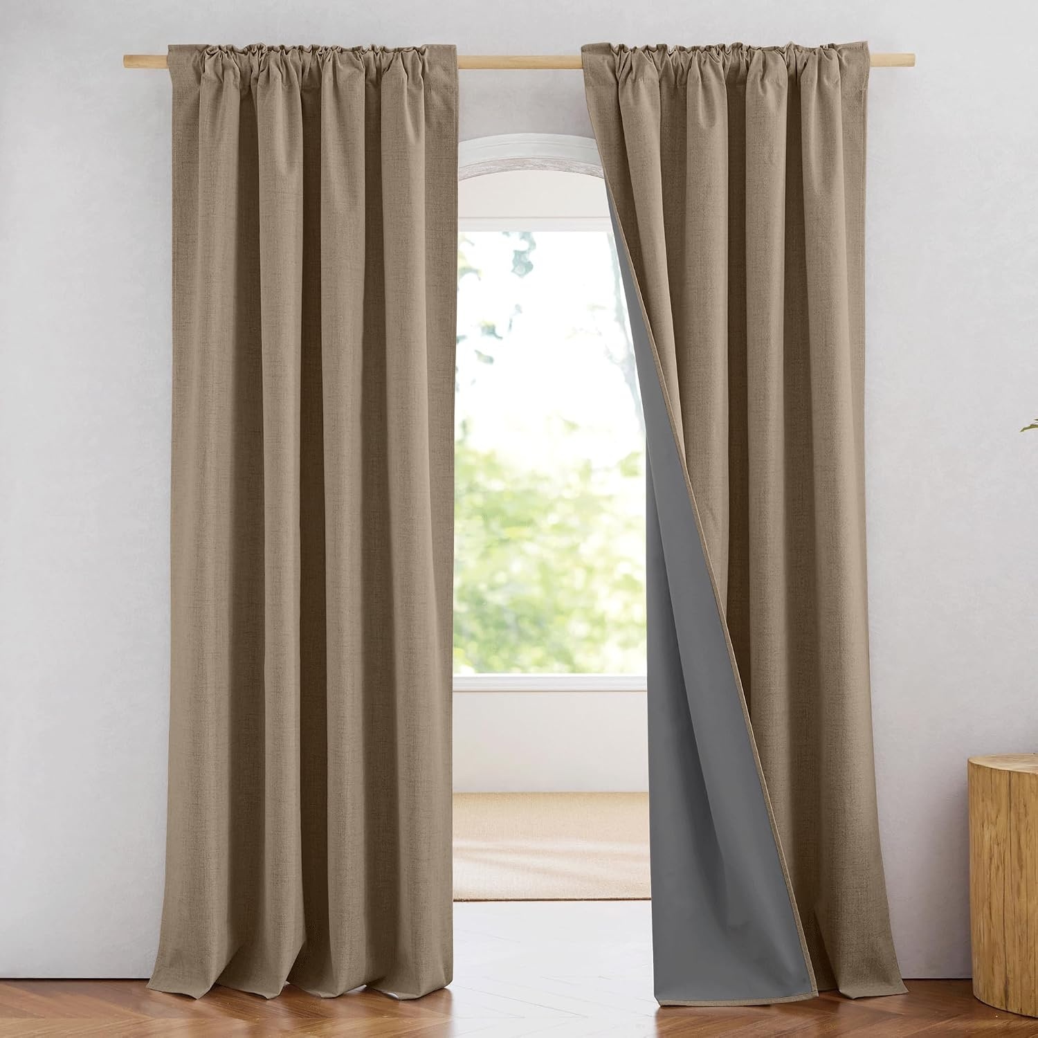 image:imageNICETOWN 100 Blackout Linen Curtains for BedroomLiving Room 90 L 2 PCsBurlap