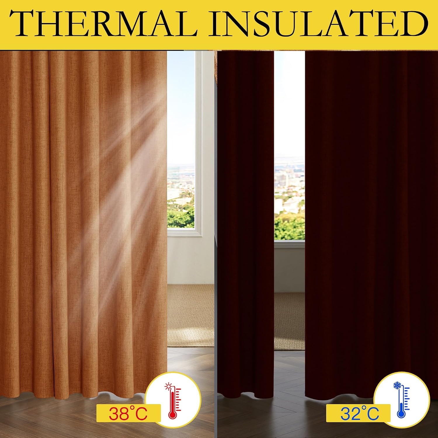 image:imageNICETOWN 100 Blackout Linen Curtains for BedroomLiving Room 90 L 2 PCsBurnt Orange