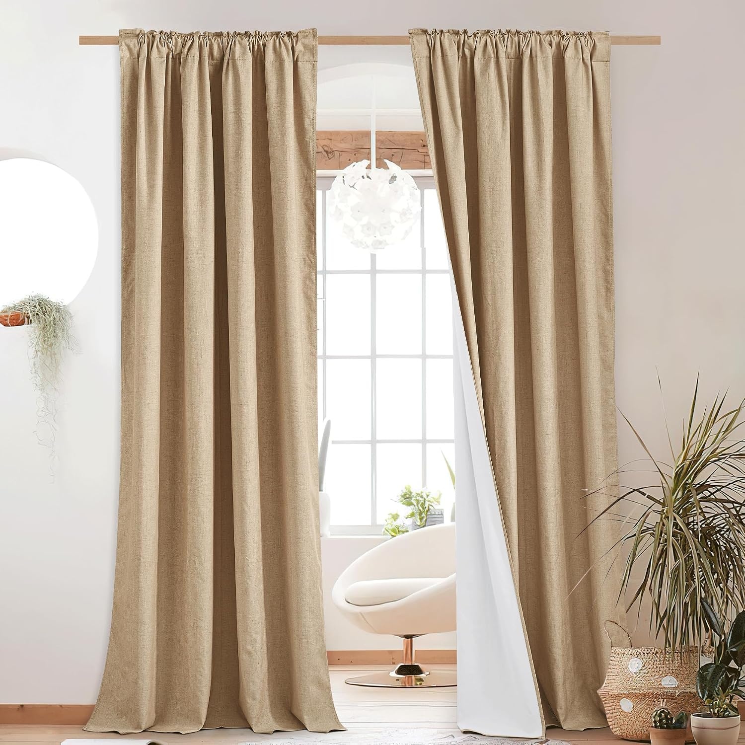 image:imageNICETOWN 100 Blackout Linen Curtains for BedroomLiving Room 90 L 2 PCsCamel