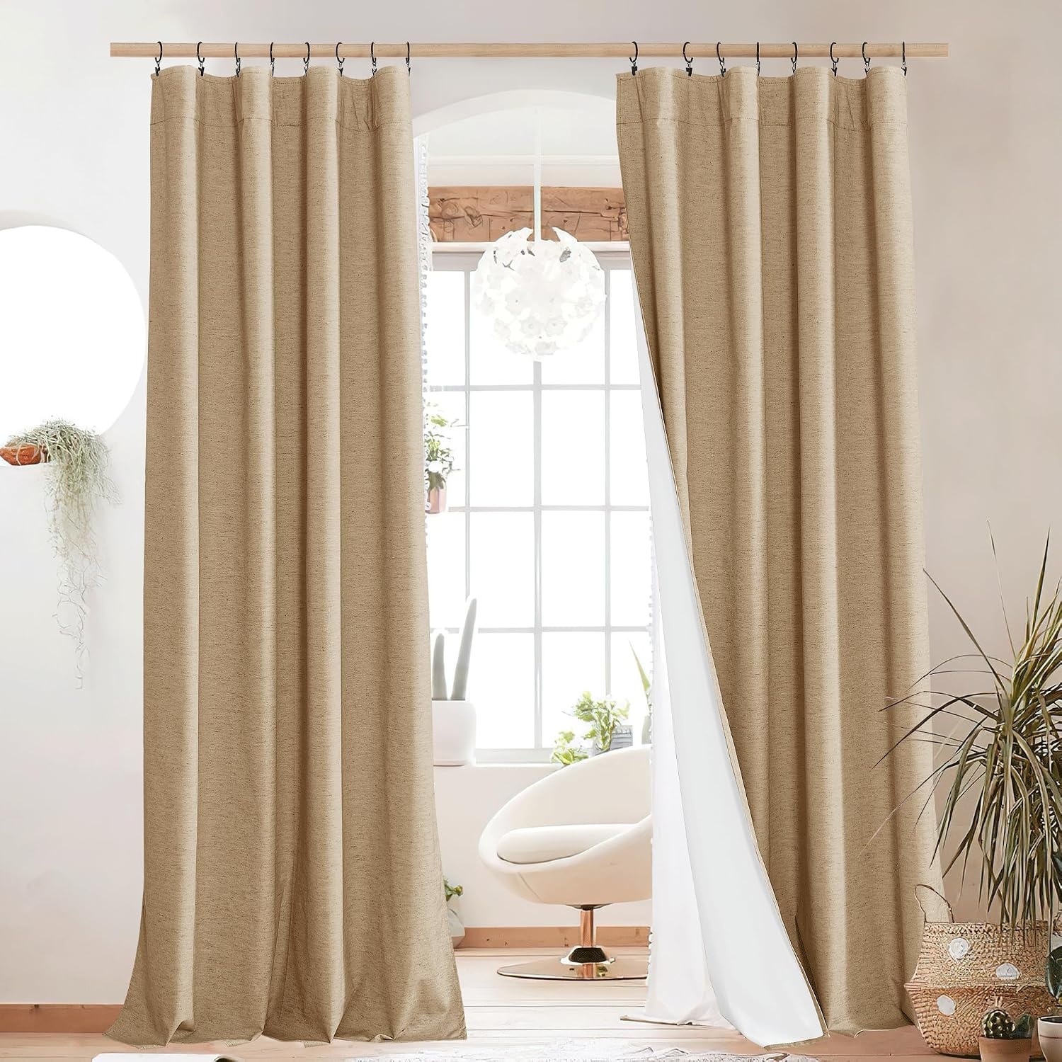 image:imageNICETOWN 100 Blackout Linen Curtains for BedroomLiving Room 90 L 2 PCsCamel