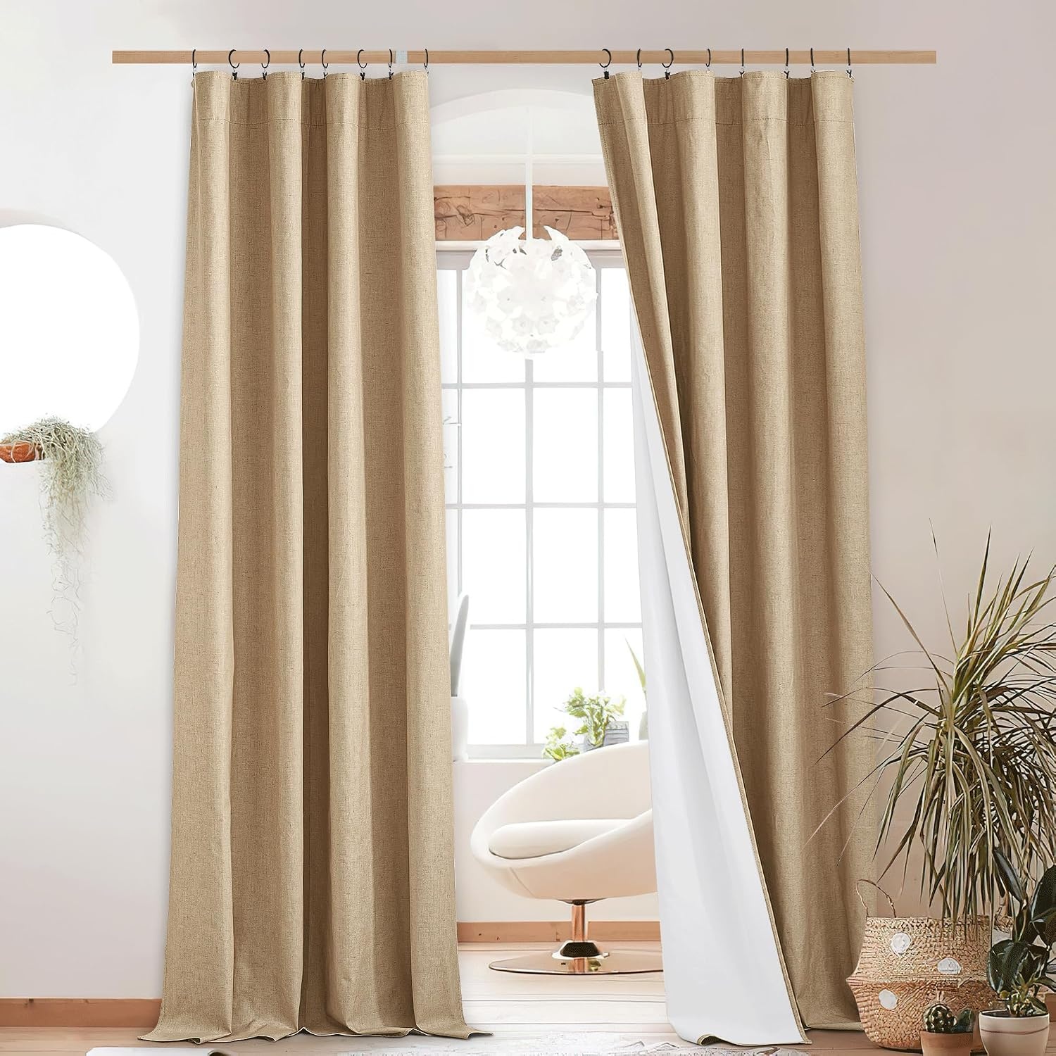 image:imageNICETOWN 100 Blackout Linen Curtains for BedroomLiving Room 90 L 2 PCsCamel