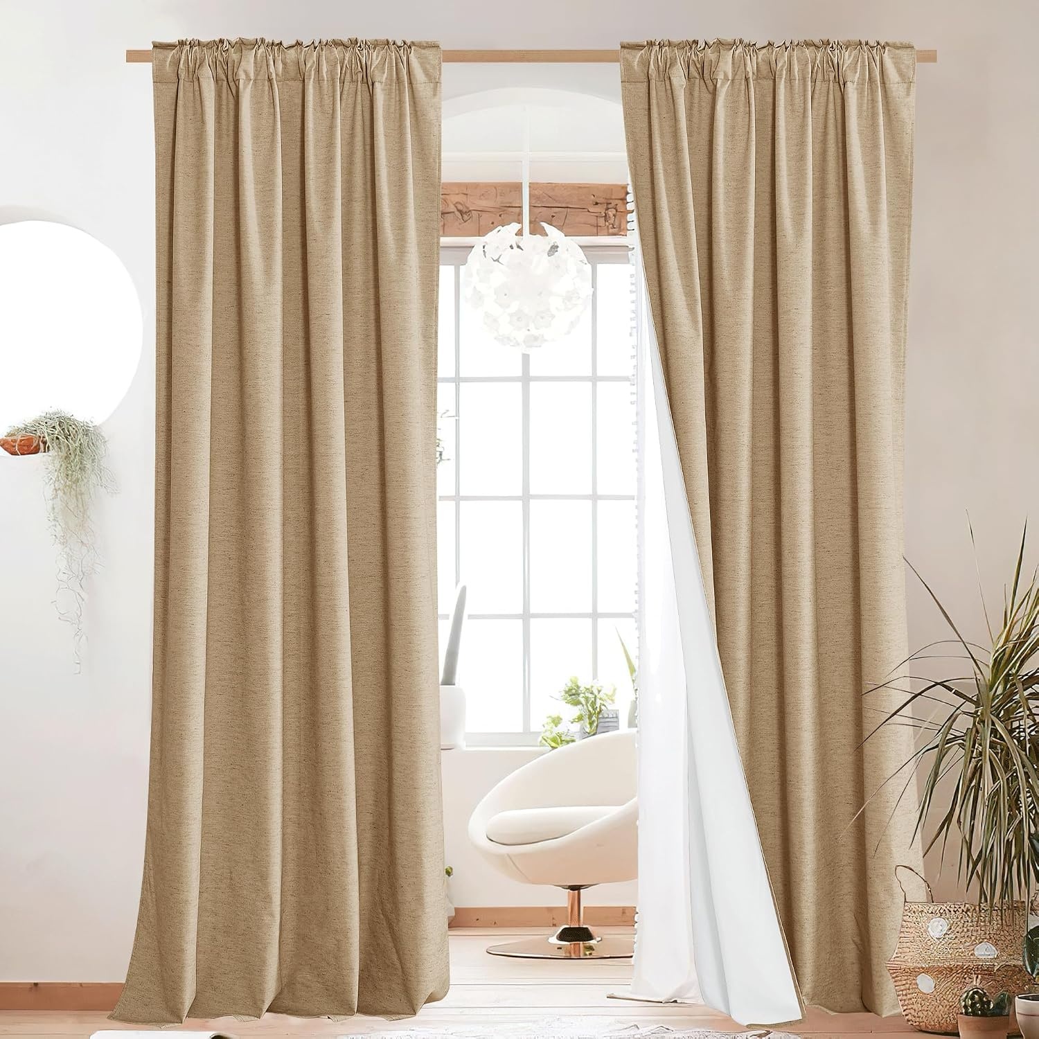 image:imageNICETOWN 100 Blackout Linen Curtains for BedroomLiving Room 90 L 2 PCsCamel