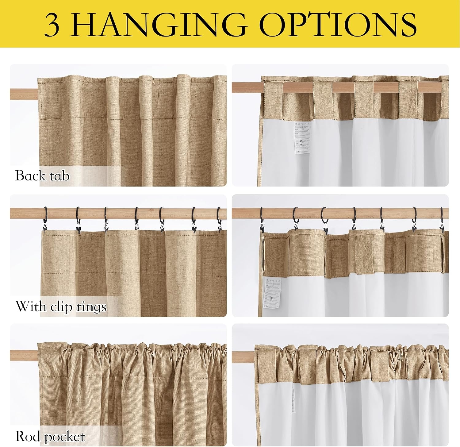 image:imageNICETOWN 100 Blackout Linen Curtains for BedroomLiving Room 90 L 2 PCsCamel