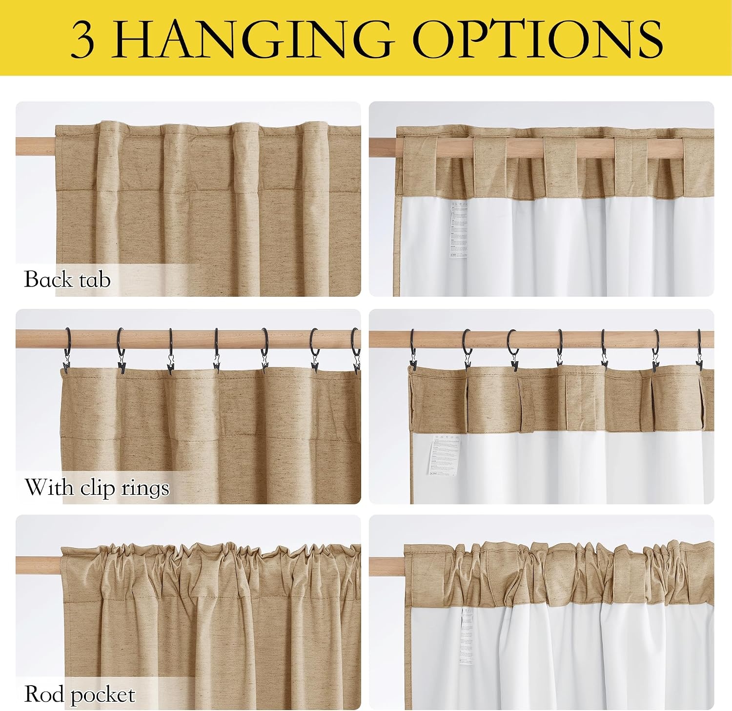image:imageNICETOWN 100 Blackout Linen Curtains for BedroomLiving Room 90 L 2 PCsCamel
