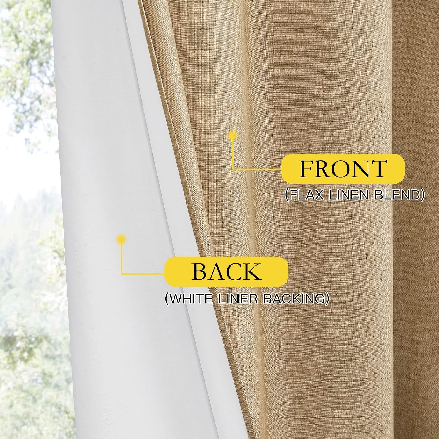 image:imageNICETOWN 100 Blackout Linen Curtains for BedroomLiving Room 90 L 2 PCsCamel