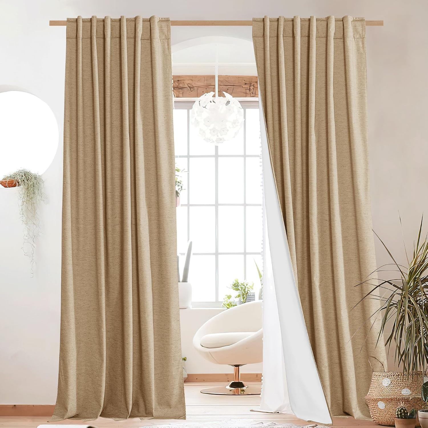 image:imageNICETOWN 100 Blackout Linen Curtains for BedroomLiving Room 90 L 2 PCsCamel