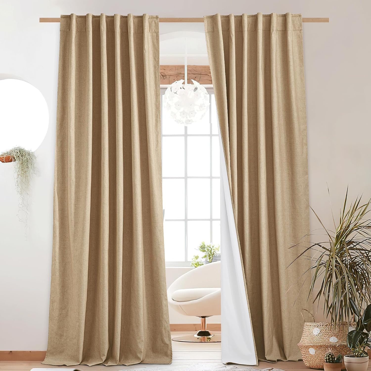 image:imageNICETOWN 100 Blackout Linen Curtains for BedroomLiving Room 90 L 2 PCsCamel