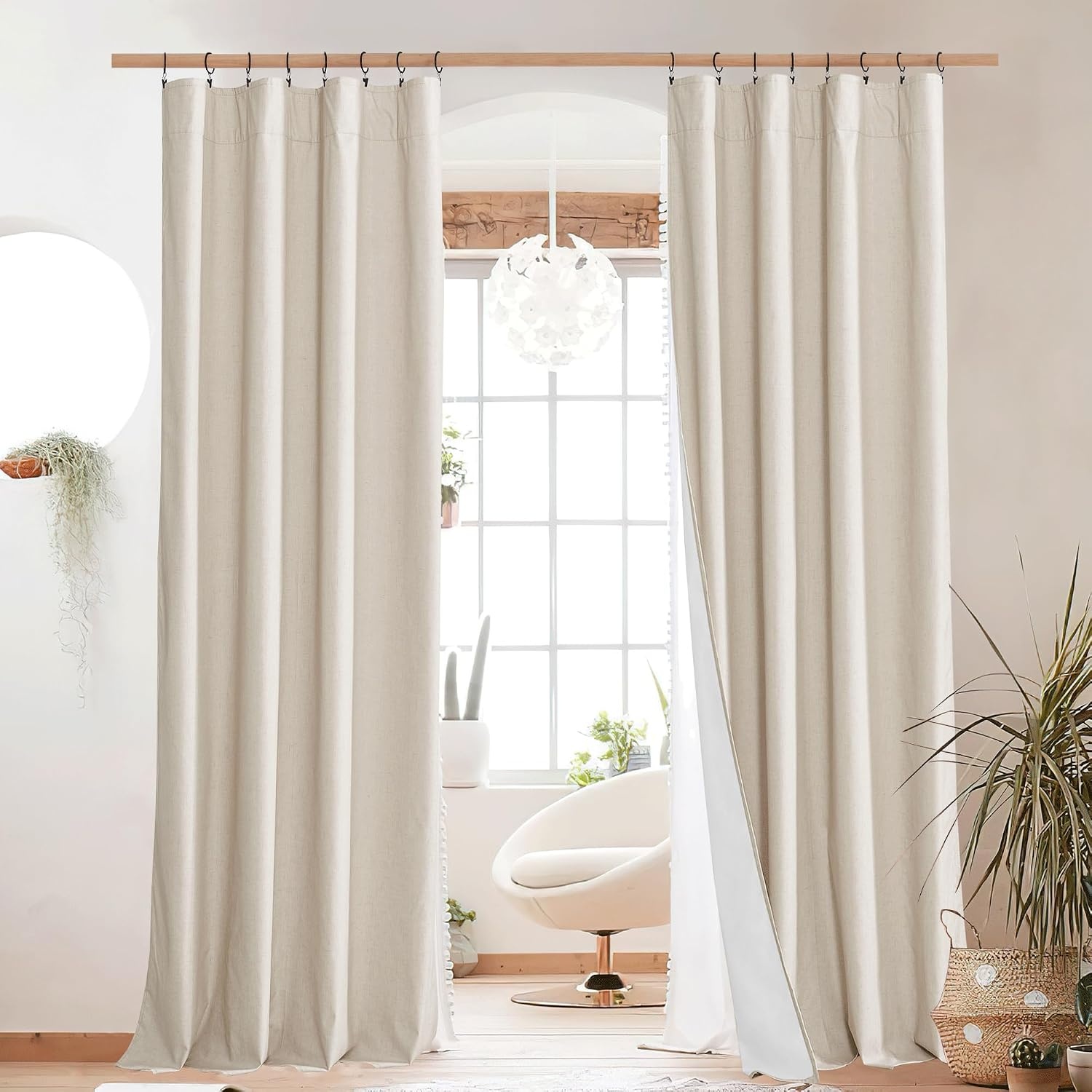 image:imageNICETOWN 100 Blackout Linen Curtains for BedroomLiving Room 90 L 2 PCsChampagne
