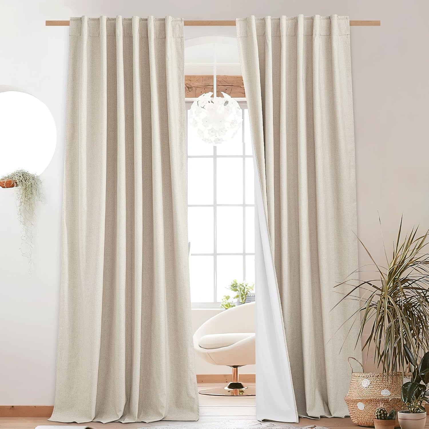 image:imageNICETOWN 100 Blackout Linen Curtains for BedroomLiving Room 90 L 2 PCsChampagne