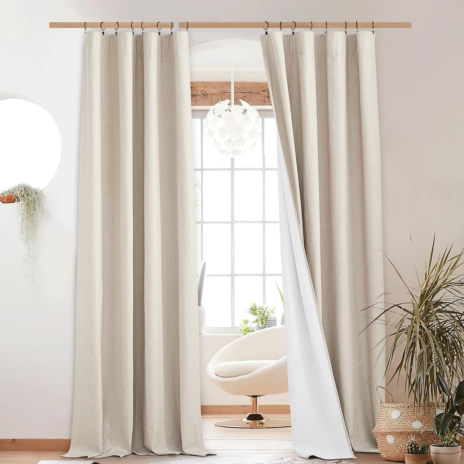 image:imageNICETOWN 100 Blackout Linen Curtains for BedroomLiving Room 90 L 2 PCsChampagne