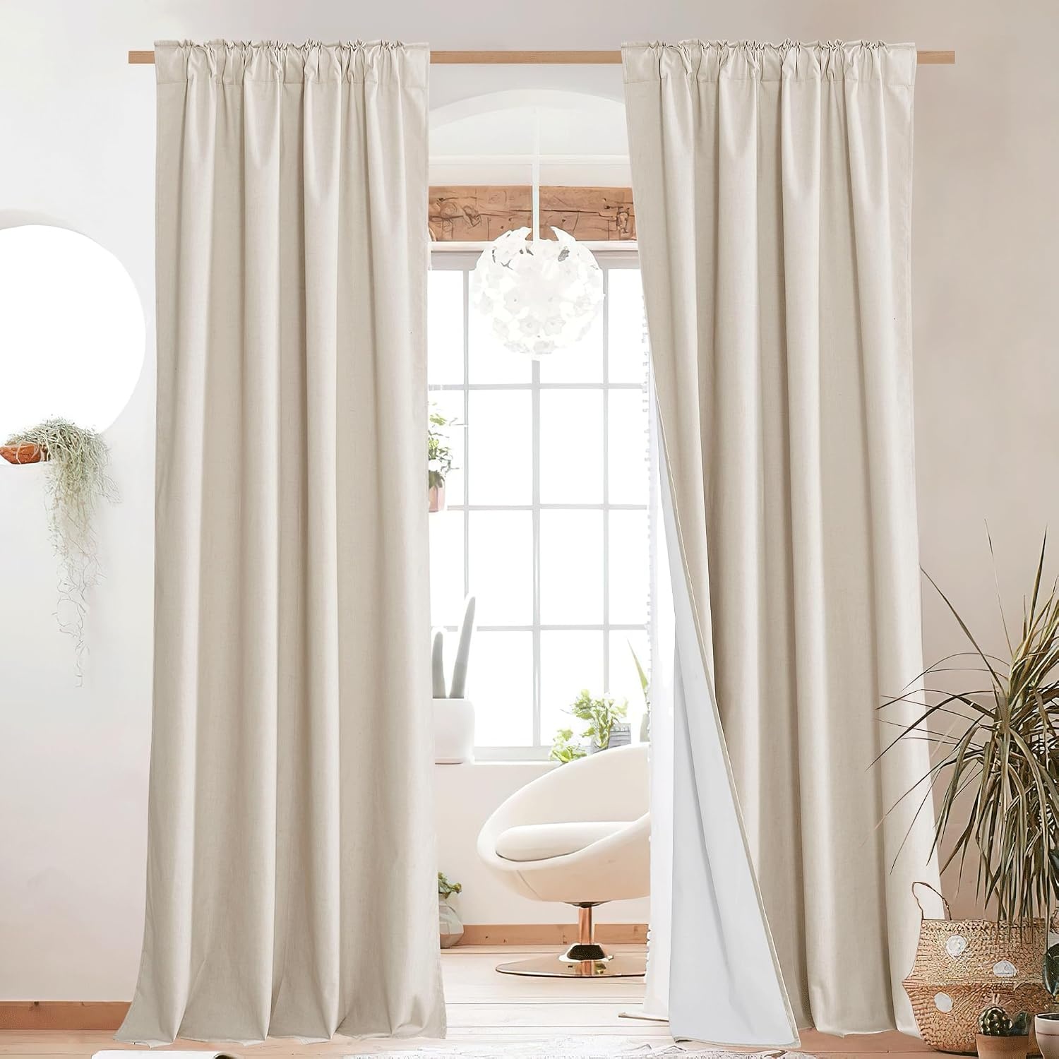image:imageNICETOWN 100 Blackout Linen Curtains for BedroomLiving Room 90 L 2 PCsChampagne