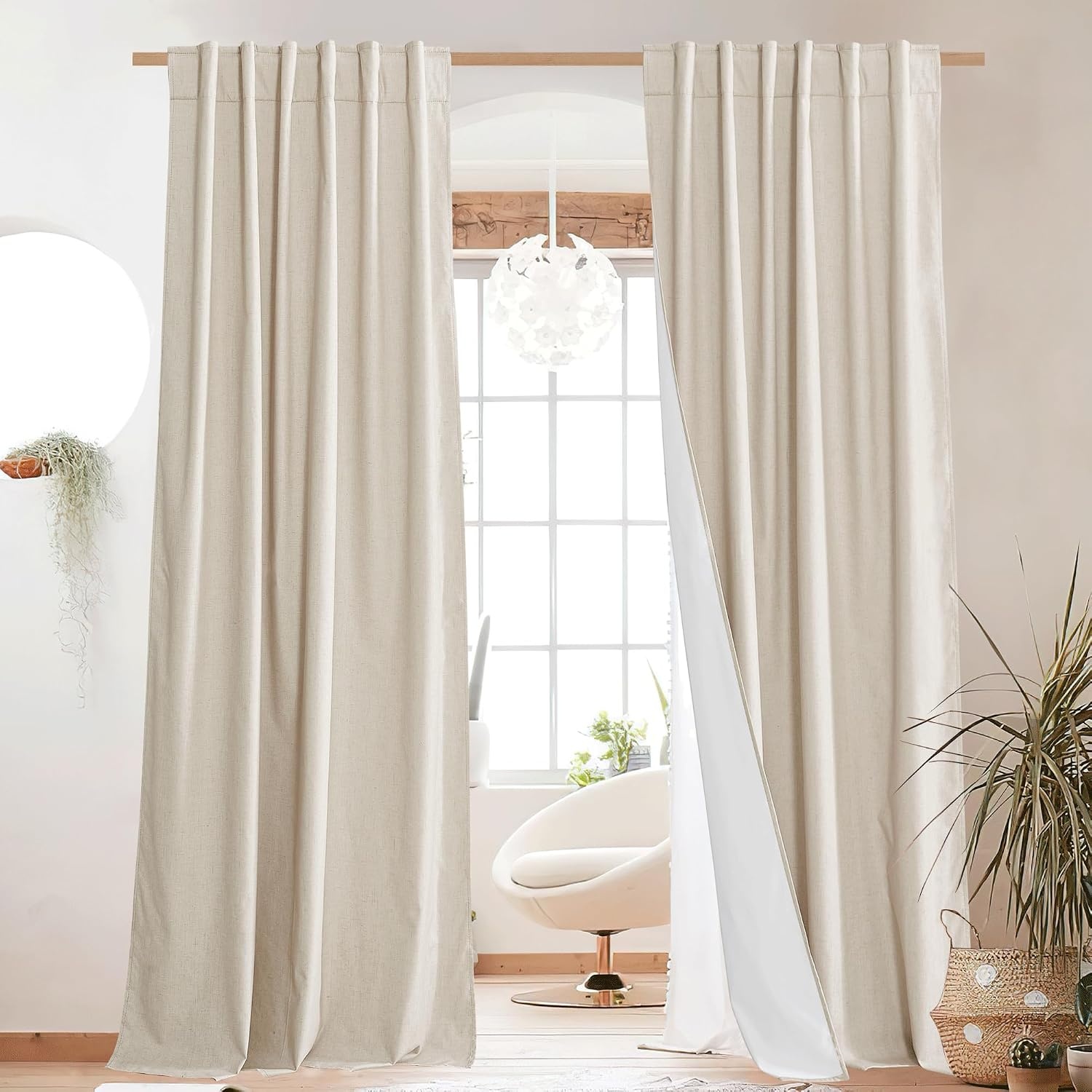 image:imageNICETOWN 100 Blackout Linen Curtains for BedroomLiving Room 90 L 2 PCsChampagne