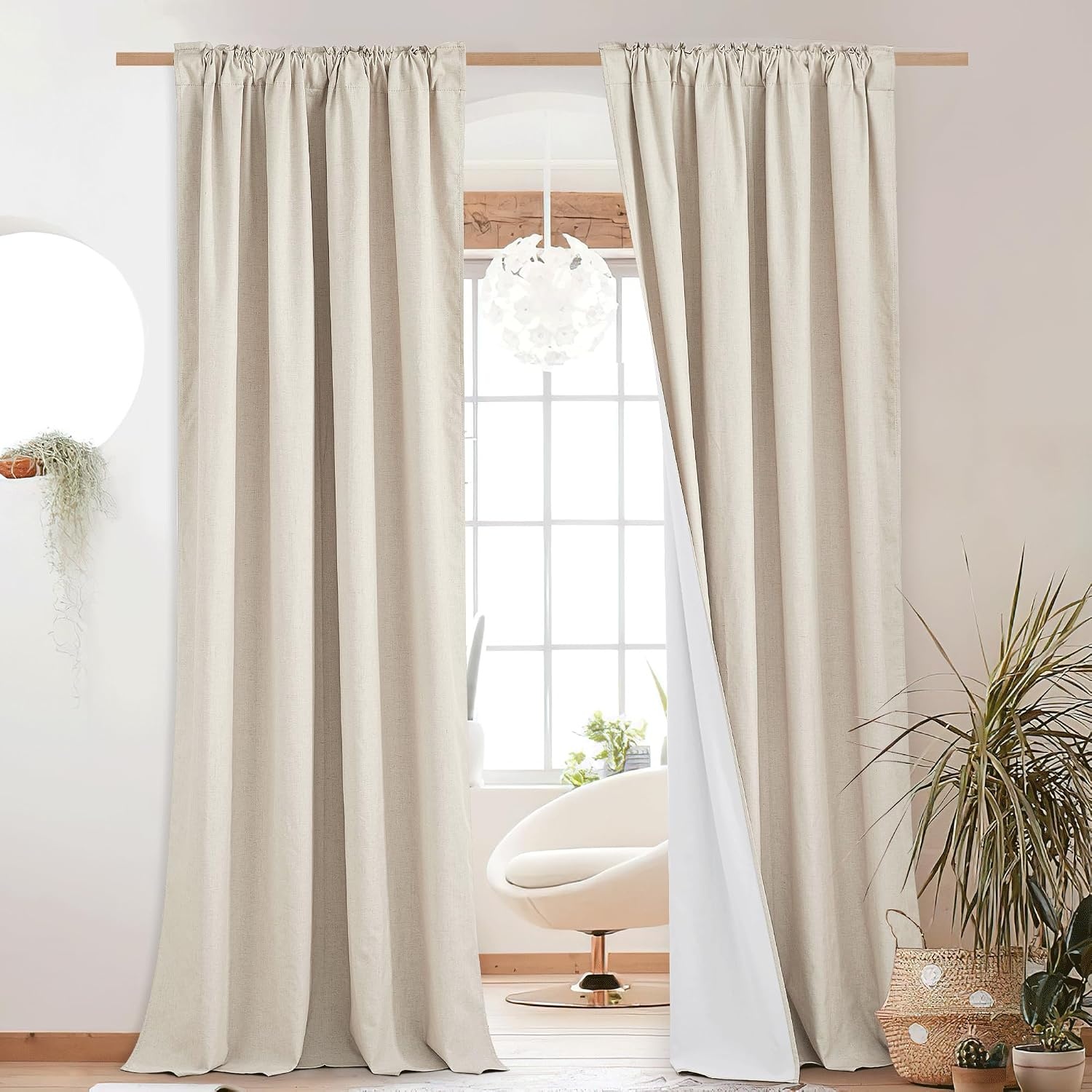 image:imageNICETOWN 100 Blackout Linen Curtains for BedroomLiving Room 90 L 2 PCsChampagne