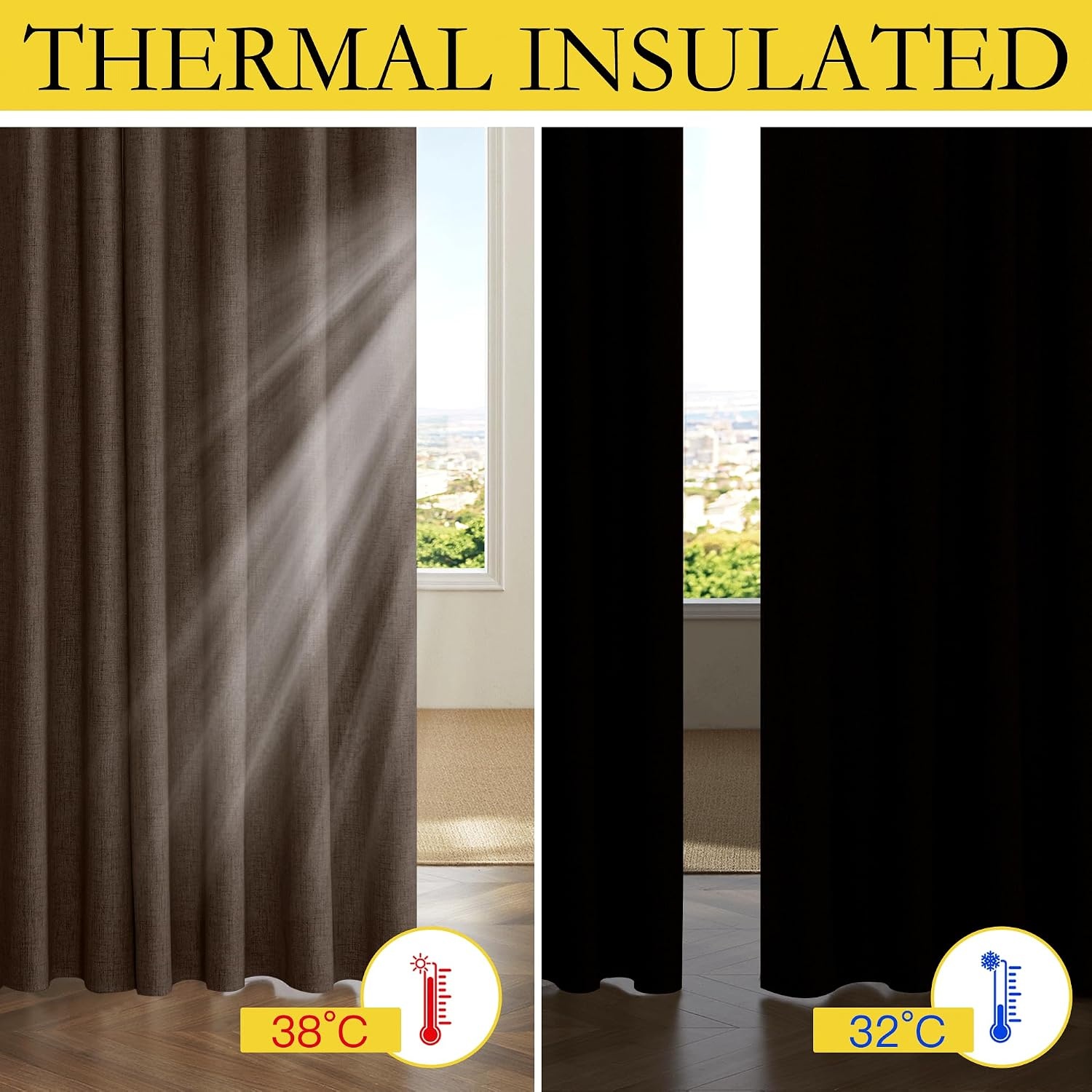 image:imageNICETOWN 100 Blackout Linen Curtains for BedroomLiving Room 90 L 2 PCsCoffee Brown