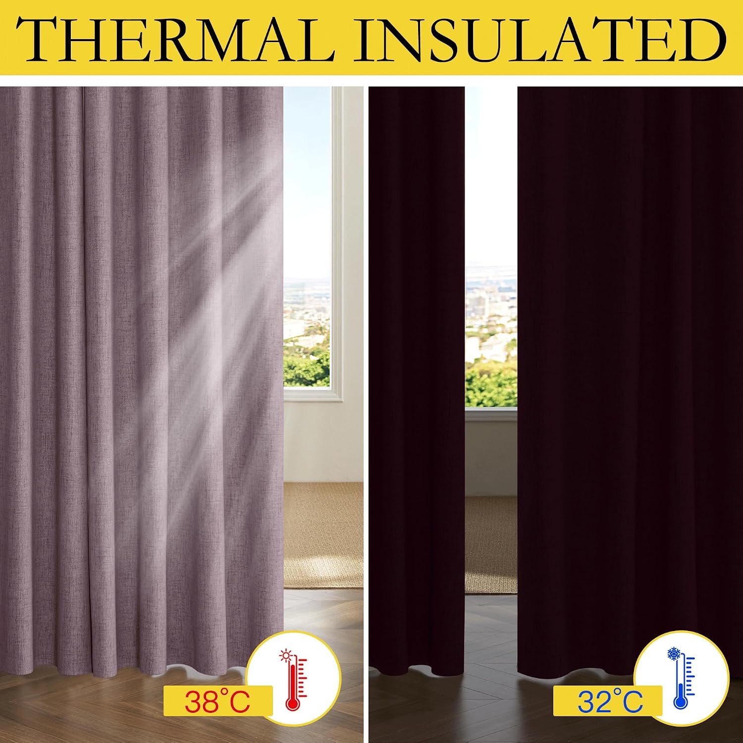 image:imageNICETOWN 100 Blackout Linen Curtains for BedroomLiving Room 90 L 2 PCsDusty Mauve