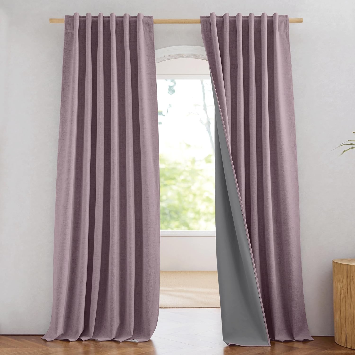 image:imageNICETOWN 100 Blackout Linen Curtains for BedroomLiving Room 90 L 2 PCsDusty Mauve