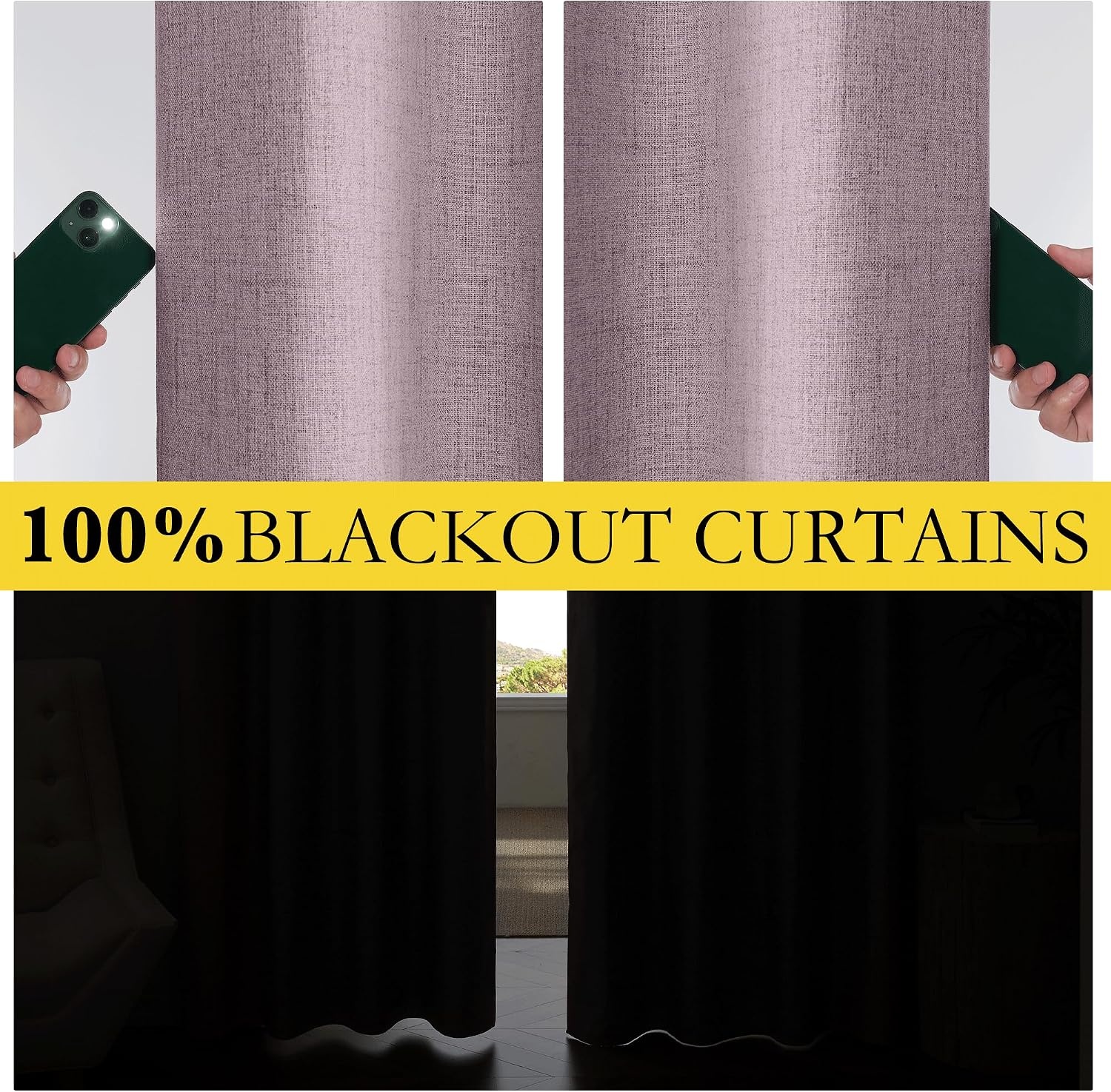 image:imageNICETOWN 100 Blackout Linen Curtains for BedroomLiving Room 90 L 2 PCsDusty Mauve