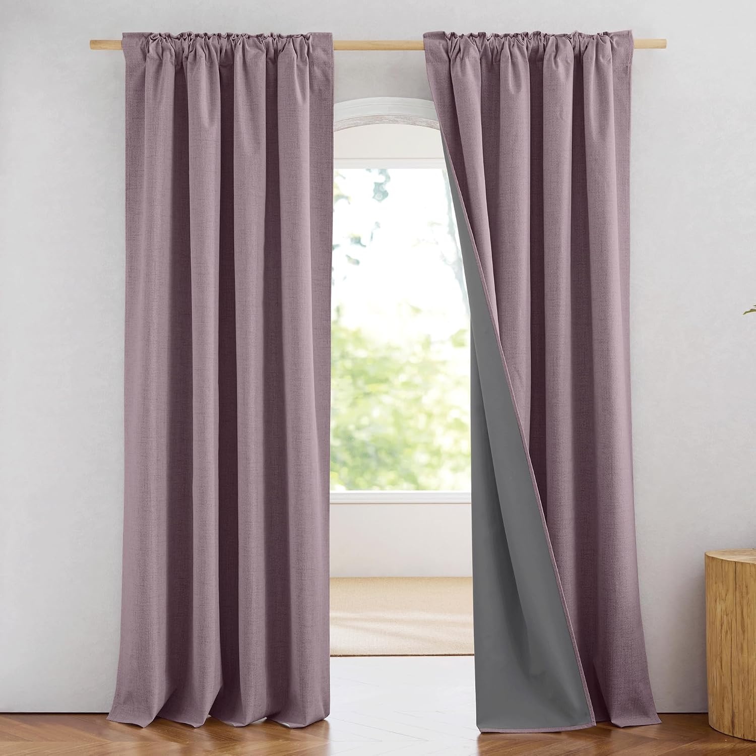 image:imageNICETOWN 100 Blackout Linen Curtains for BedroomLiving Room 90 L 2 PCsDusty Mauve