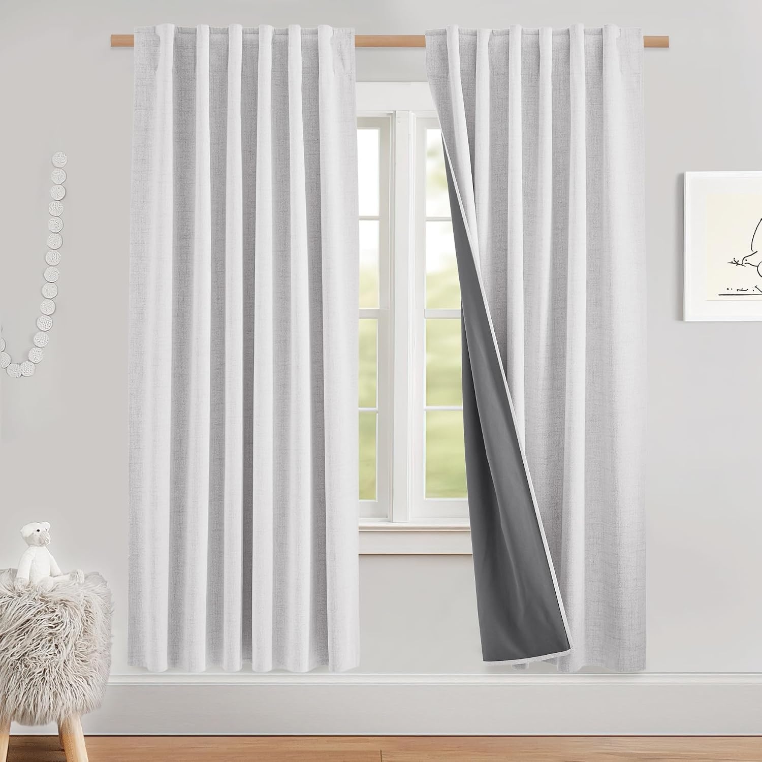 image:imageNICETOWN 100 Blackout Linen Curtains for BedroomLiving Room 90 L 2 PCsGreyish White