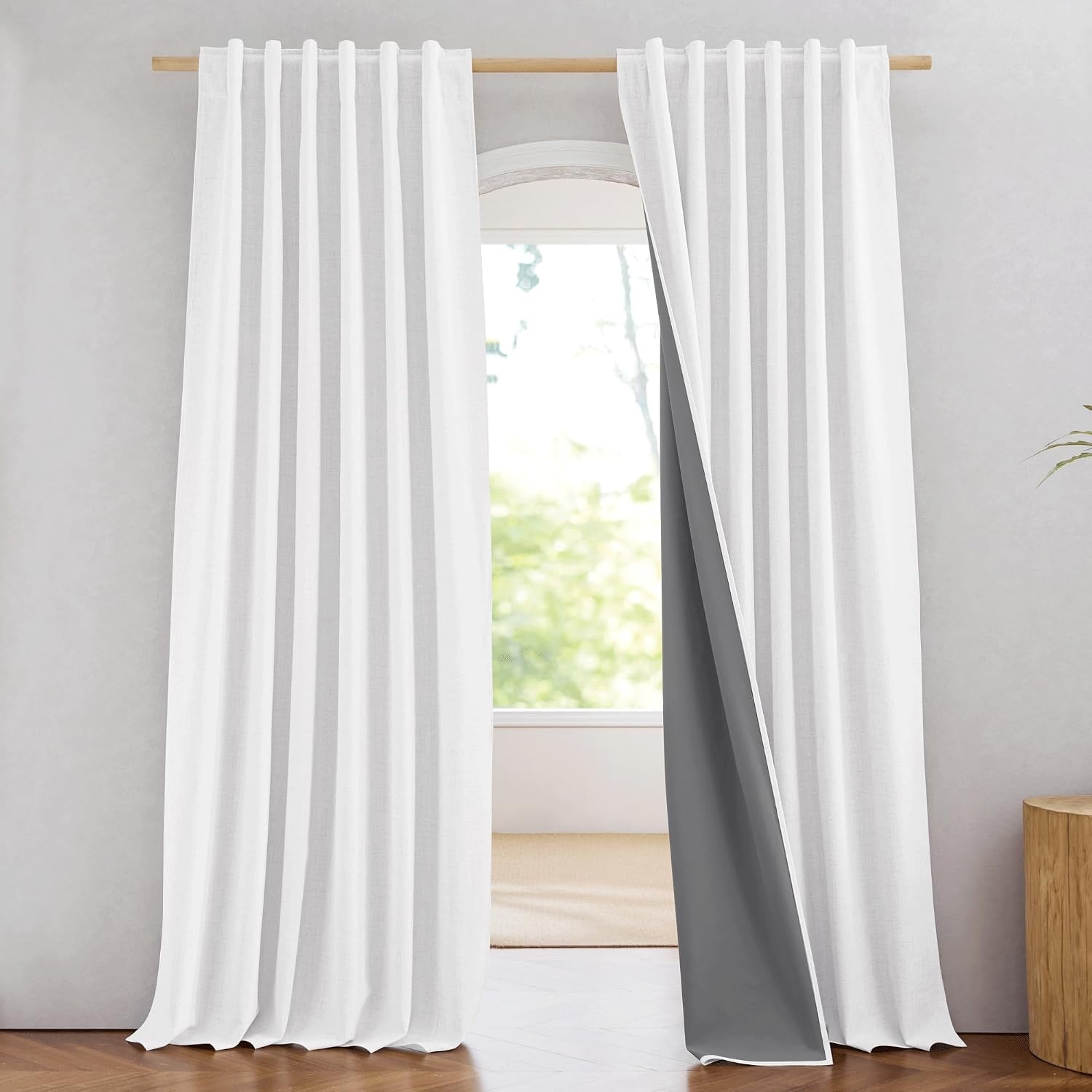 image:imageNICETOWN 100 Blackout Linen Curtains for BedroomLiving Room 90 L 2 PCsGreyish White