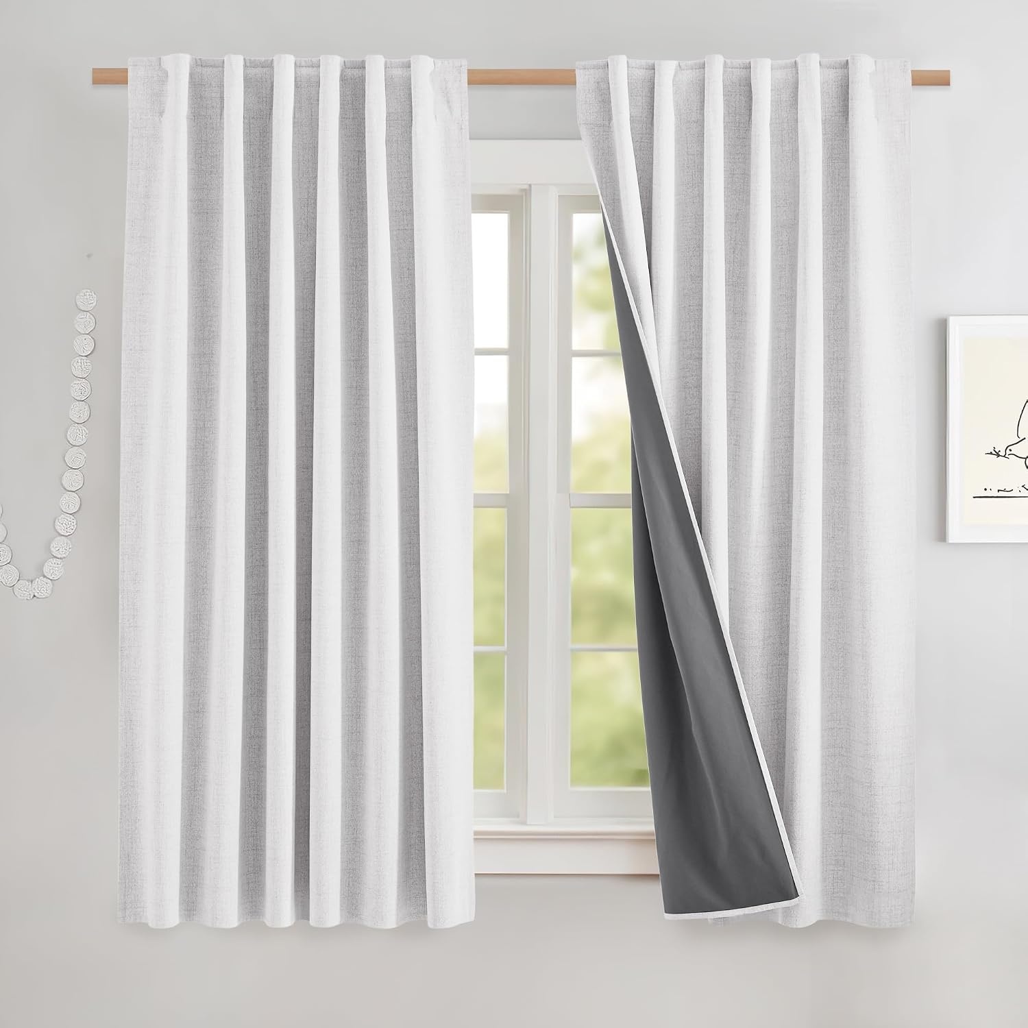image:imageNICETOWN 100 Blackout Linen Curtains for BedroomLiving Room 90 L 2 PCsGreyish White