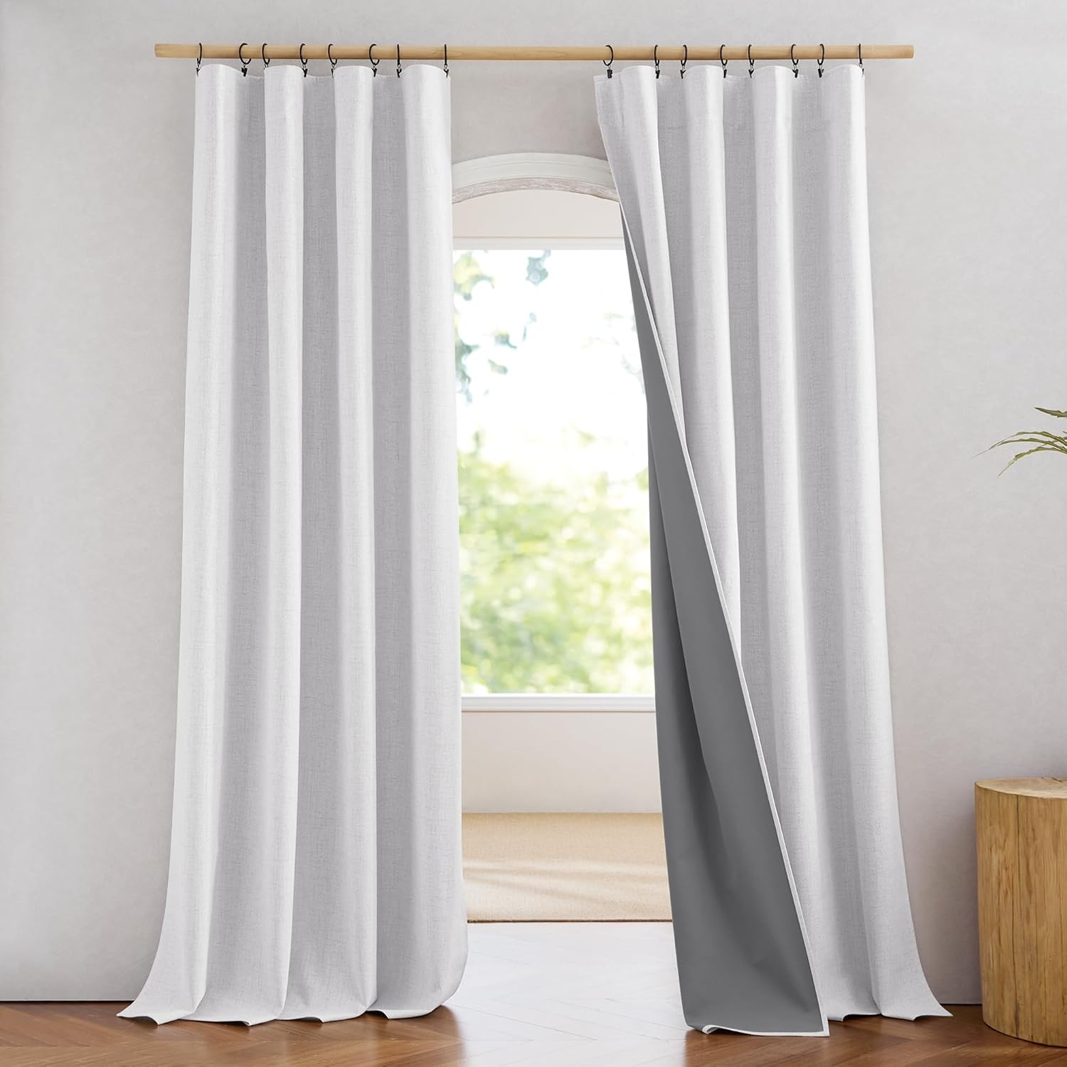image:imageNICETOWN 100 Blackout Linen Curtains for BedroomLiving Room 90 L 2 PCsGreyish White