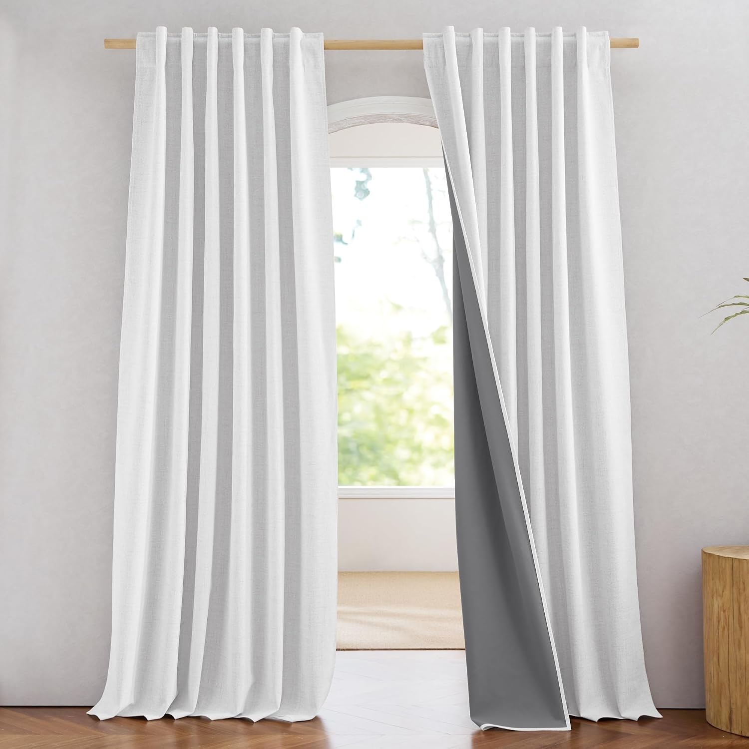 image:imageNICETOWN 100 Blackout Linen Curtains for BedroomLiving Room 90 L 2 PCsGreyish White