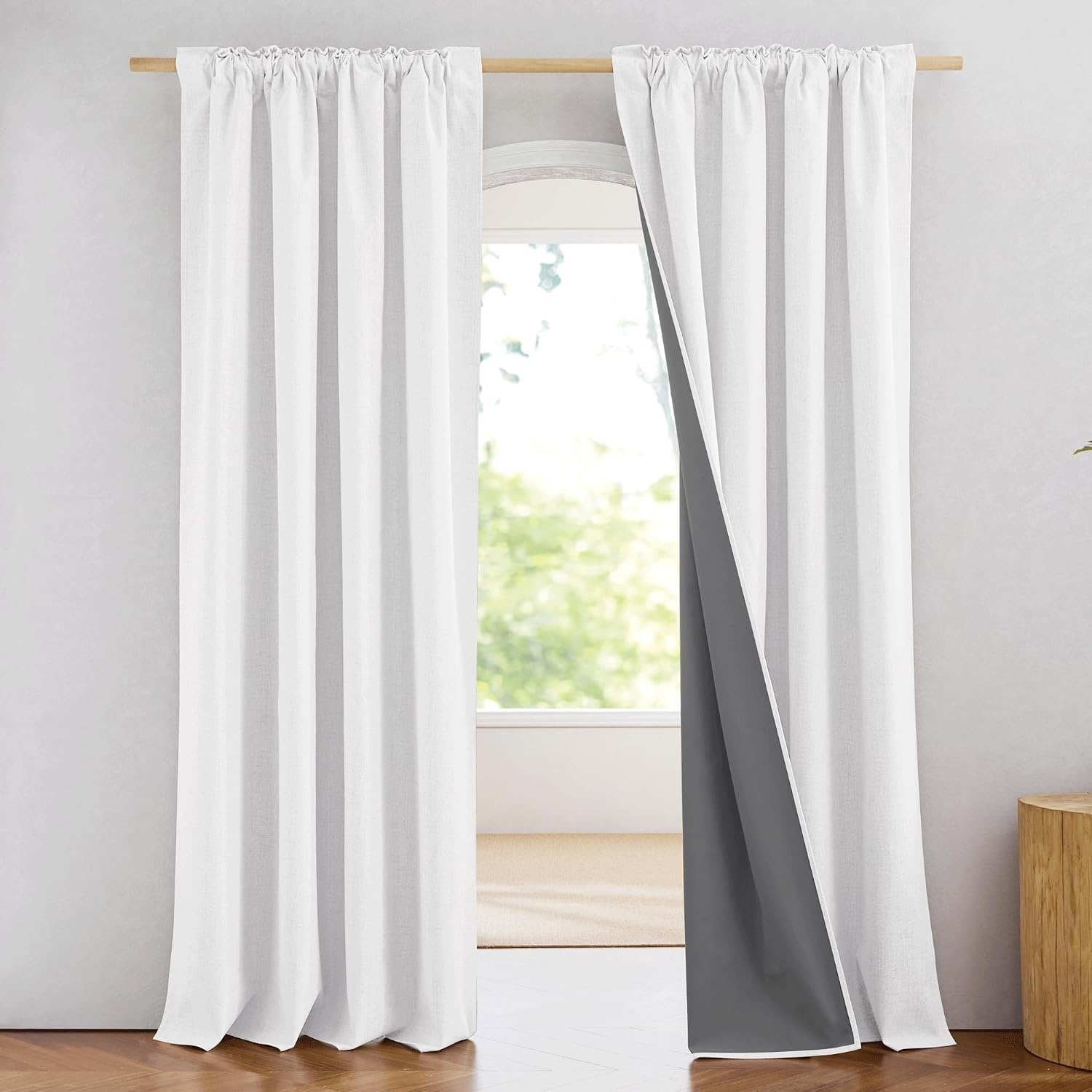 image:imageNICETOWN 100 Blackout Linen Curtains for BedroomLiving Room 90 L 2 PCsGreyish White