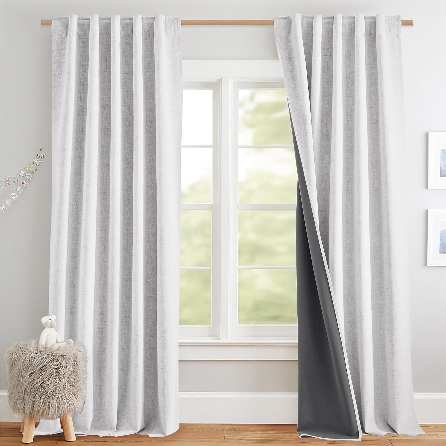 image:imageNICETOWN 100 Blackout Linen Curtains for BedroomLiving Room 90 L 2 PCsGreyish White