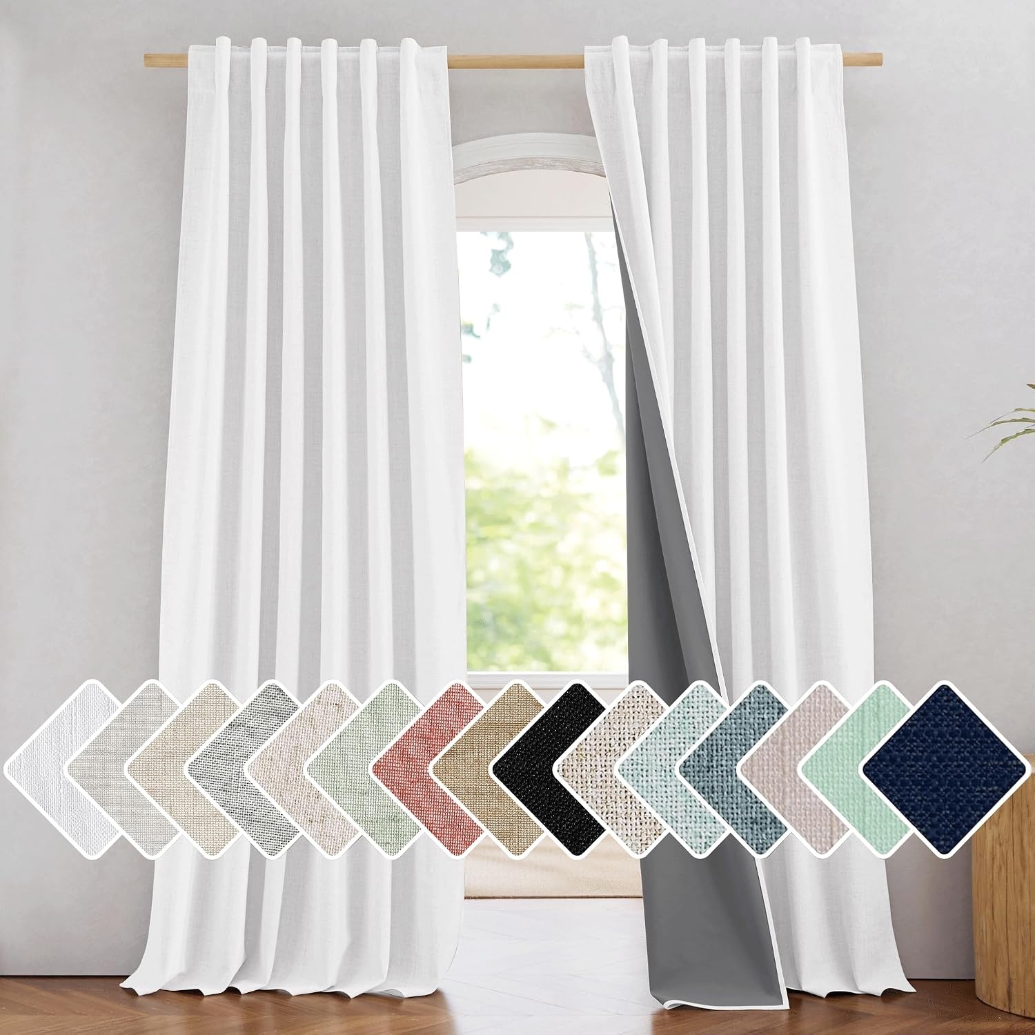 image:imageNICETOWN 100 Blackout Linen Curtains for BedroomLiving Room 90 L 2 PCsGreyish White