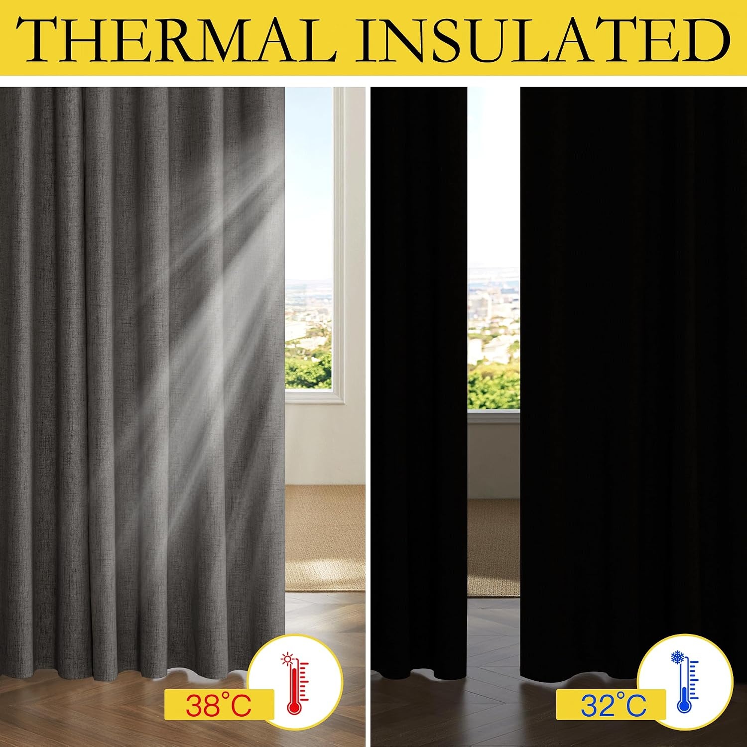 image:imageNICETOWN 100 Blackout Linen Curtains for BedroomLiving Room 90 L 2 PCsGrizzle Gray