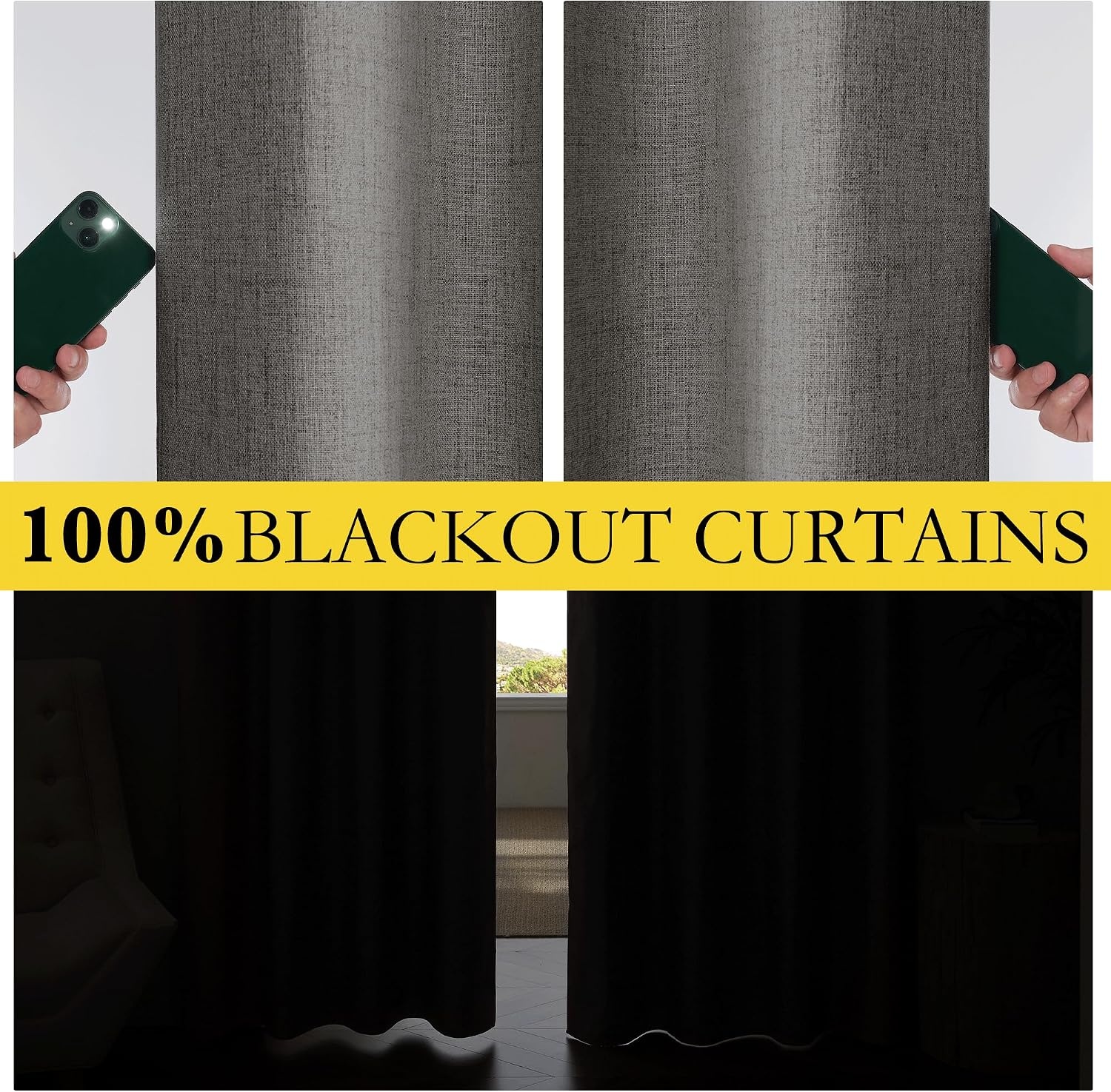 image:imageNICETOWN 100 Blackout Linen Curtains for BedroomLiving Room 90 L 2 PCsGrizzle Gray