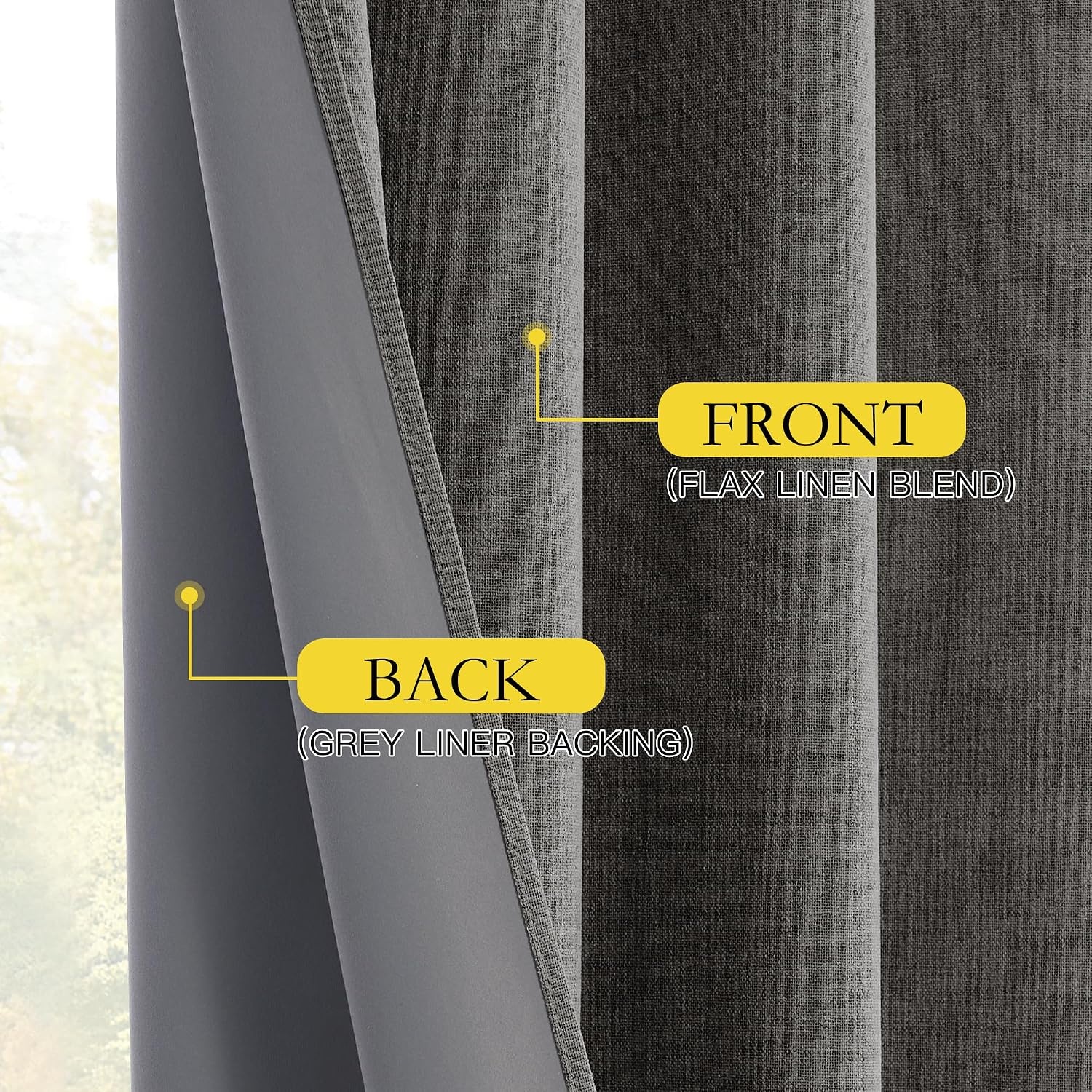 image:imageNICETOWN 100 Blackout Linen Curtains for BedroomLiving Room 90 L 2 PCsGrizzle Gray