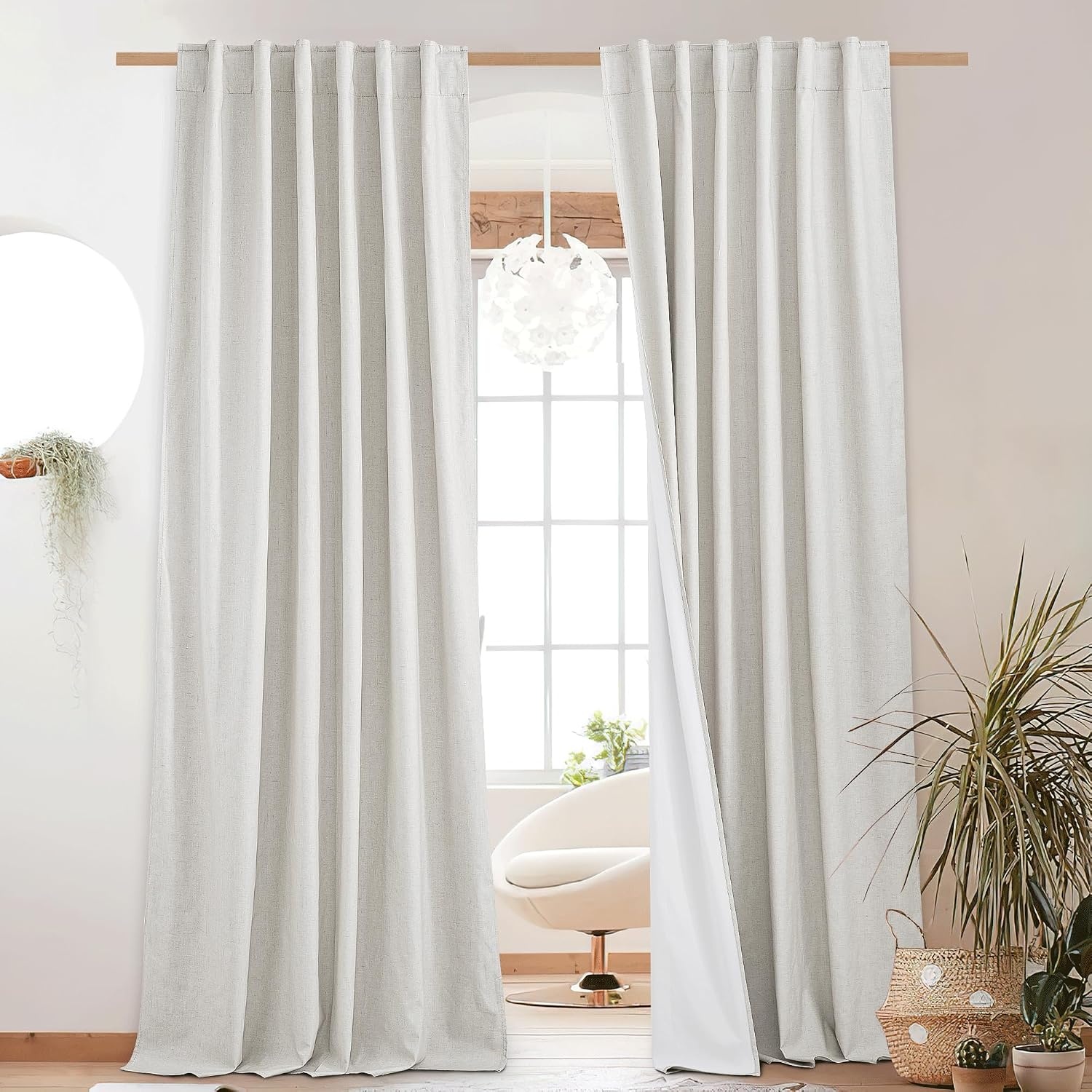 image:imageNICETOWN 100 Blackout Linen Curtains for BedroomLiving Room 90 L 2 PCsIvory