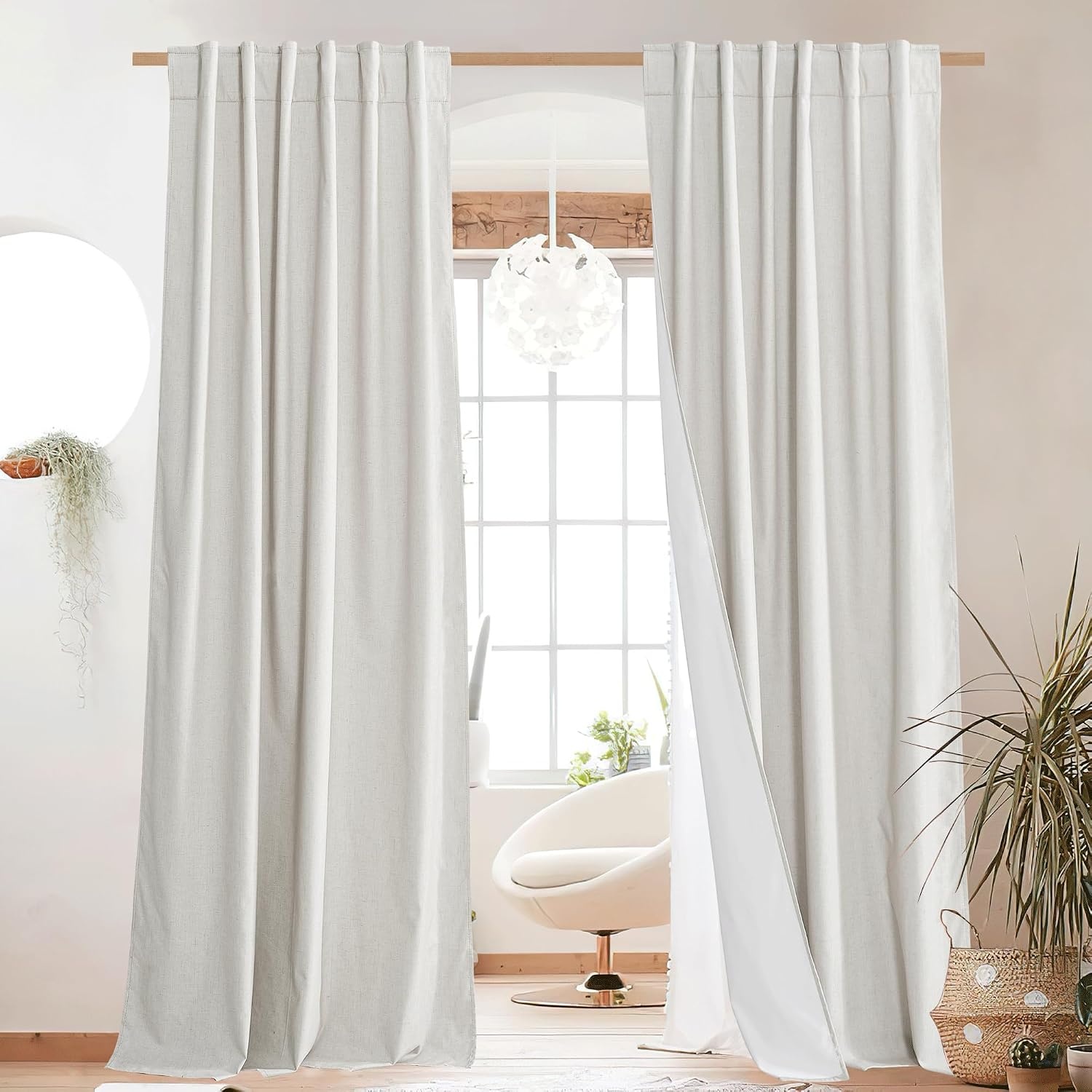 image:imageNICETOWN 100 Blackout Linen Curtains for BedroomLiving Room 90 L 2 PCsIvory