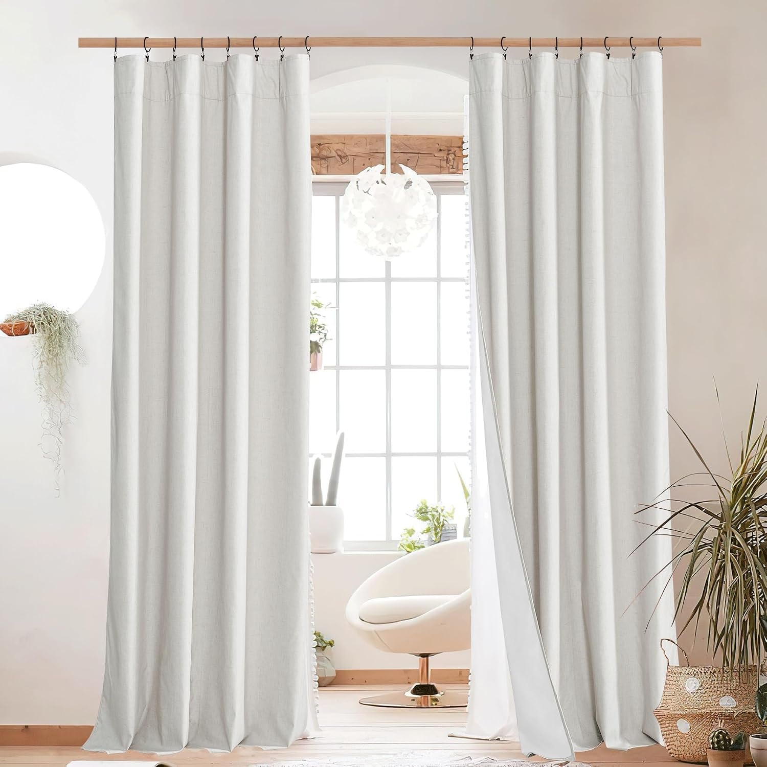 image:imageNICETOWN 100 Blackout Linen Curtains for BedroomLiving Room 90 L 2 PCsIvory
