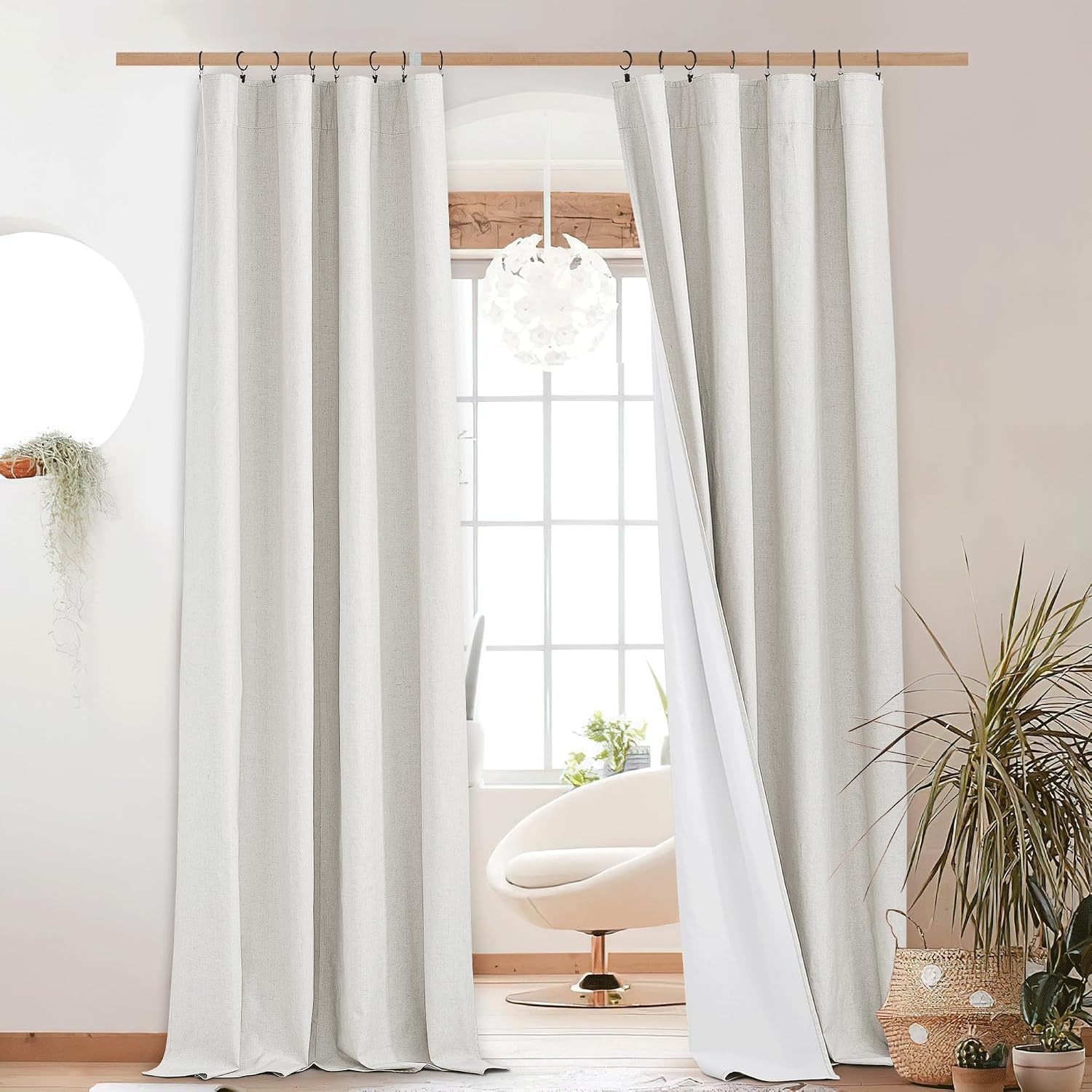image:imageNICETOWN 100 Blackout Linen Curtains for BedroomLiving Room 90 L 2 PCsIvory