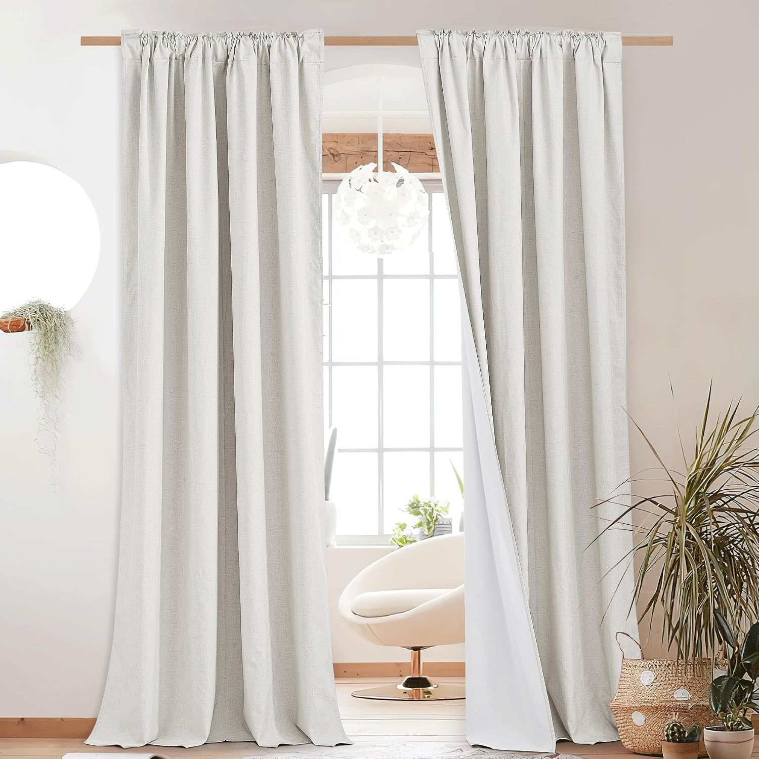 image:imageNICETOWN 100 Blackout Linen Curtains for BedroomLiving Room 90 L 2 PCsIvory