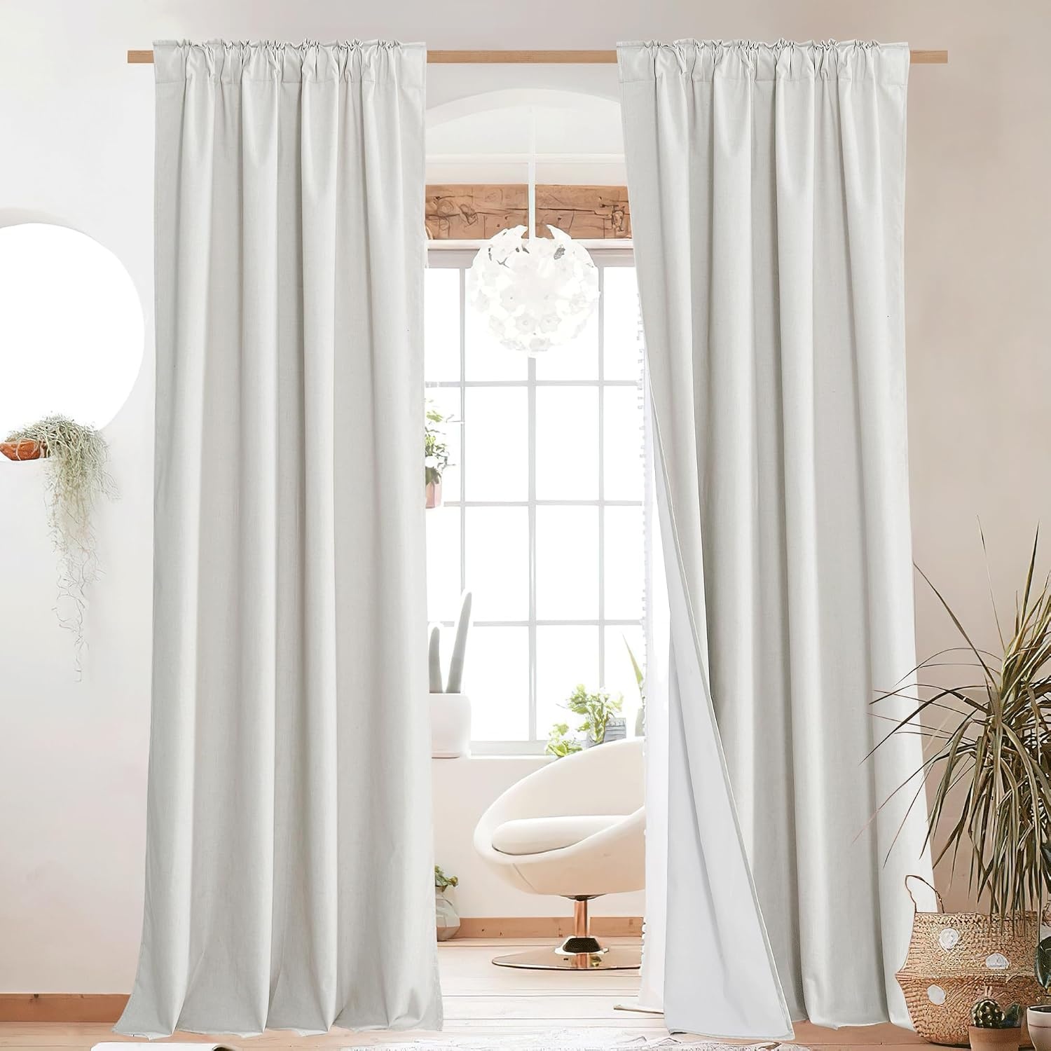 image:imageNICETOWN 100 Blackout Linen Curtains for BedroomLiving Room 90 L 2 PCsIvory