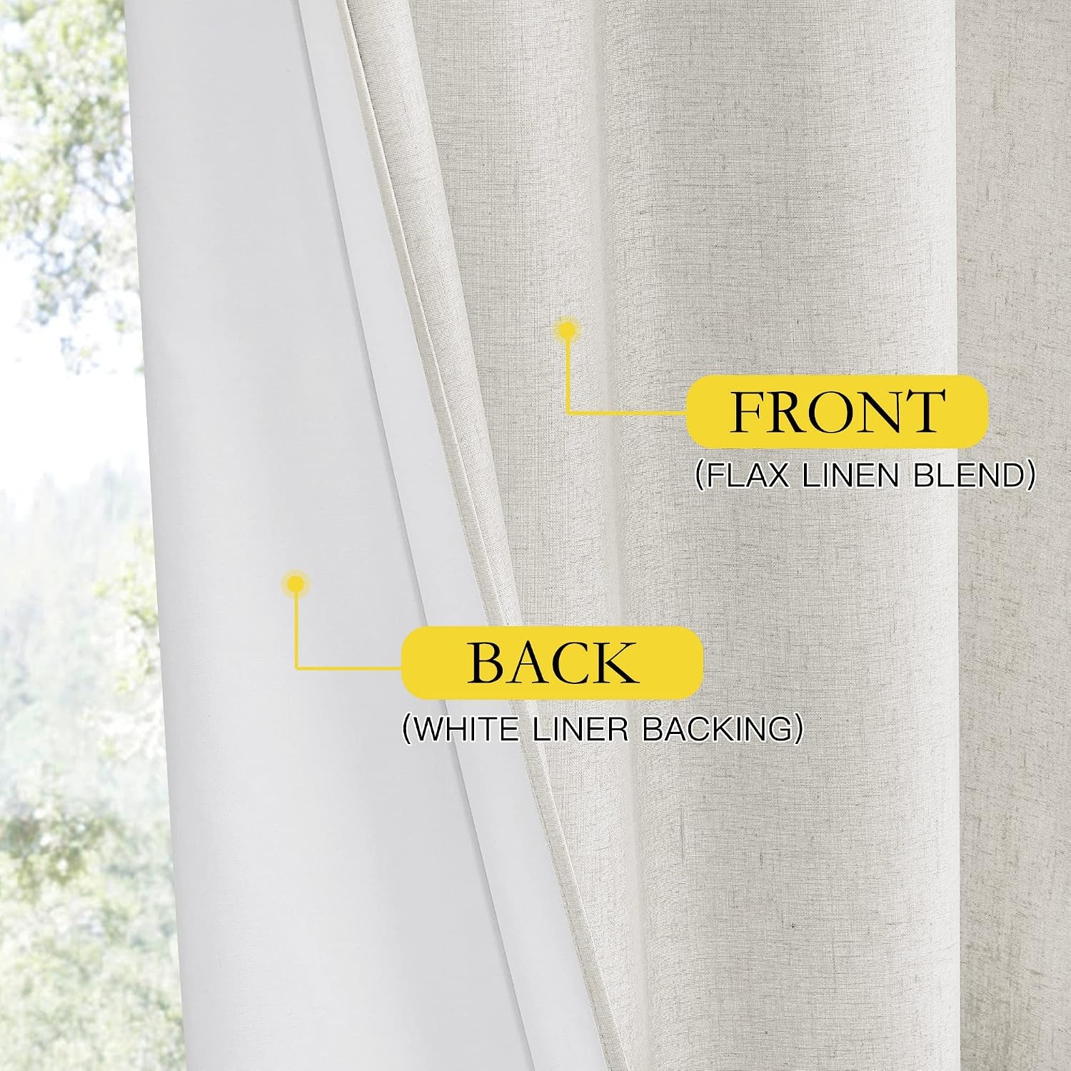 image:imageNICETOWN 100 Blackout Linen Curtains for BedroomLiving Room 90 L 2 PCsIvory