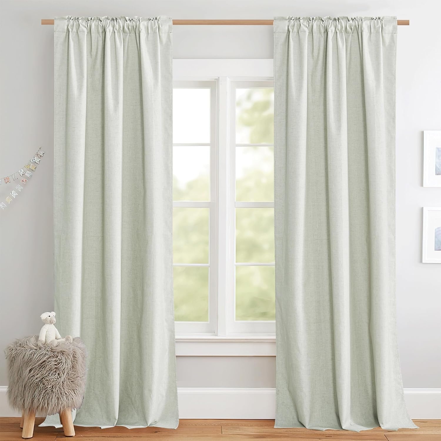 image:imageNICETOWN 100 Blackout Linen Curtains for BedroomLiving Room 90 L 2 PCsLight Green