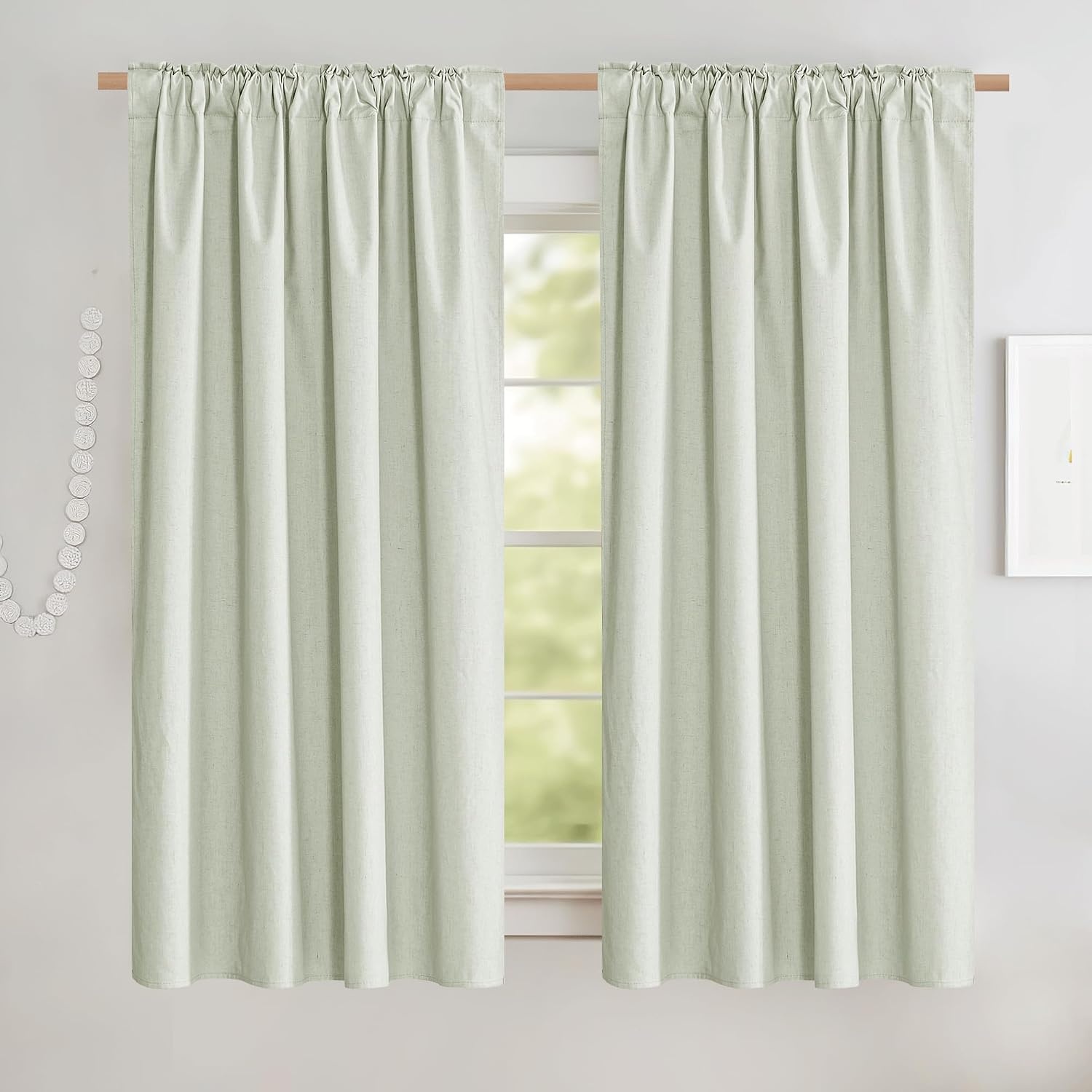 image:imageNICETOWN 100 Blackout Linen Curtains for BedroomLiving Room 90 L 2 PCsLight Green