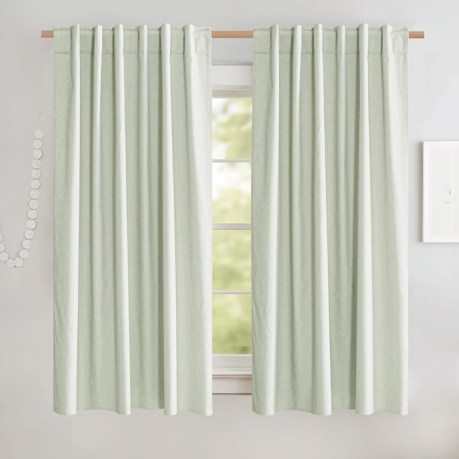 image:imageNICETOWN 100 Blackout Linen Curtains for BedroomLiving Room 90 L 2 PCsLight Green
