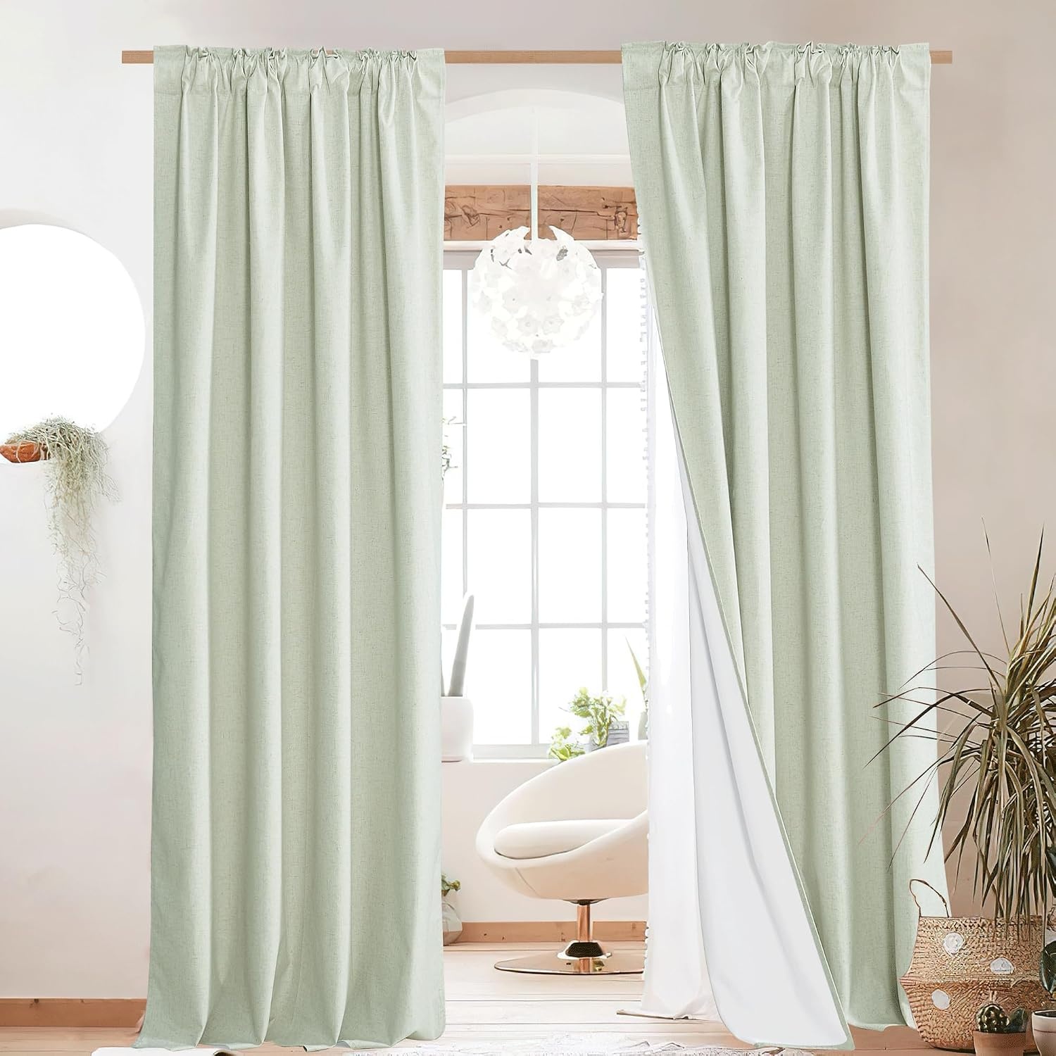 image:imageNICETOWN 100 Blackout Linen Curtains for BedroomLiving Room 90 L 2 PCsLight Green