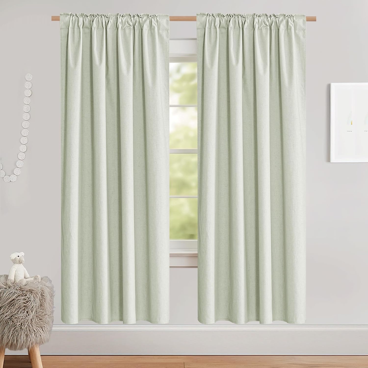 image:imageNICETOWN 100 Blackout Linen Curtains for BedroomLiving Room 90 L 2 PCsLight Green
