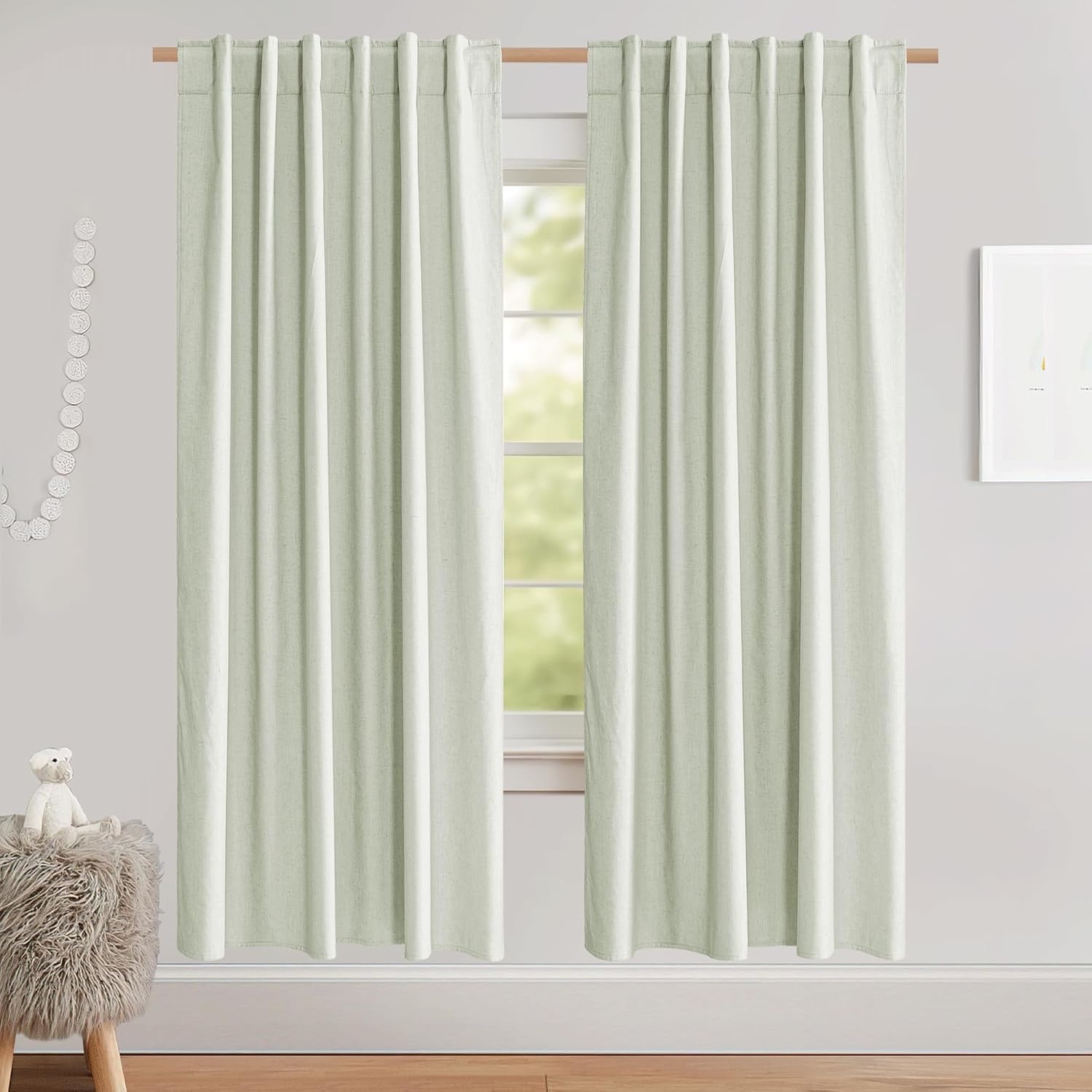 image:imageNICETOWN 100 Blackout Linen Curtains for BedroomLiving Room 90 L 2 PCsLight Green