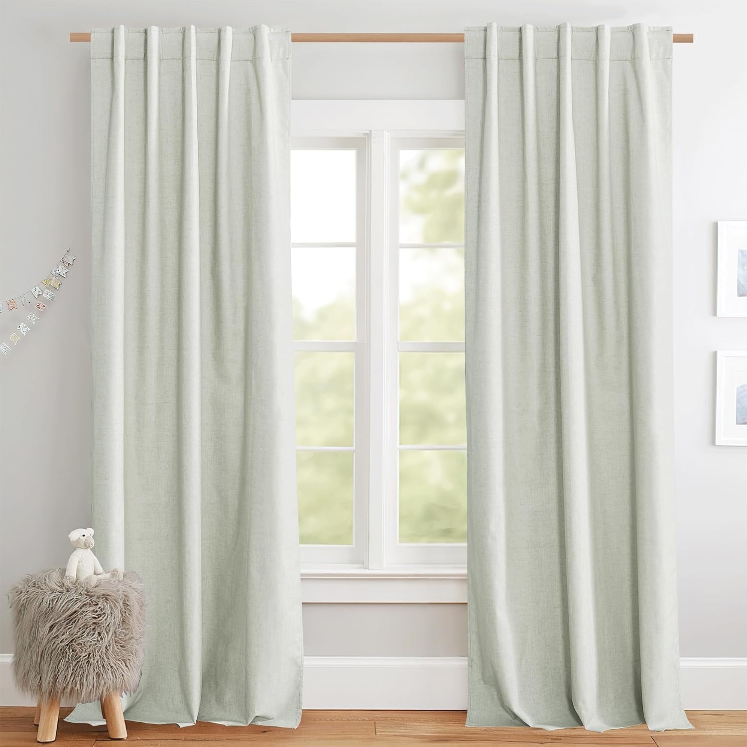 image:imageNICETOWN 100 Blackout Linen Curtains for BedroomLiving Room 90 L 2 PCsLight Green