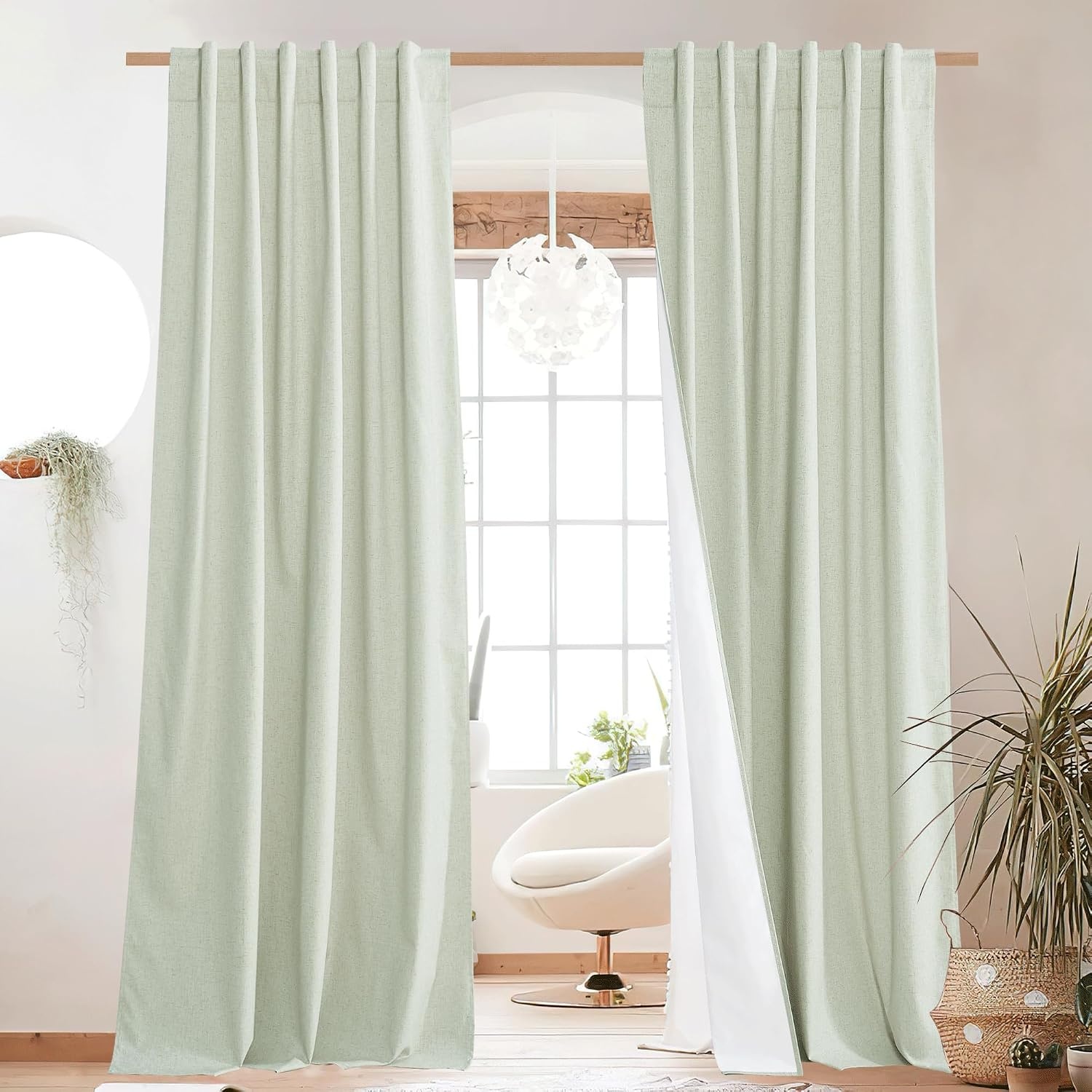 image:imageNICETOWN 100 Blackout Linen Curtains for BedroomLiving Room 90 L 2 PCsLight Green