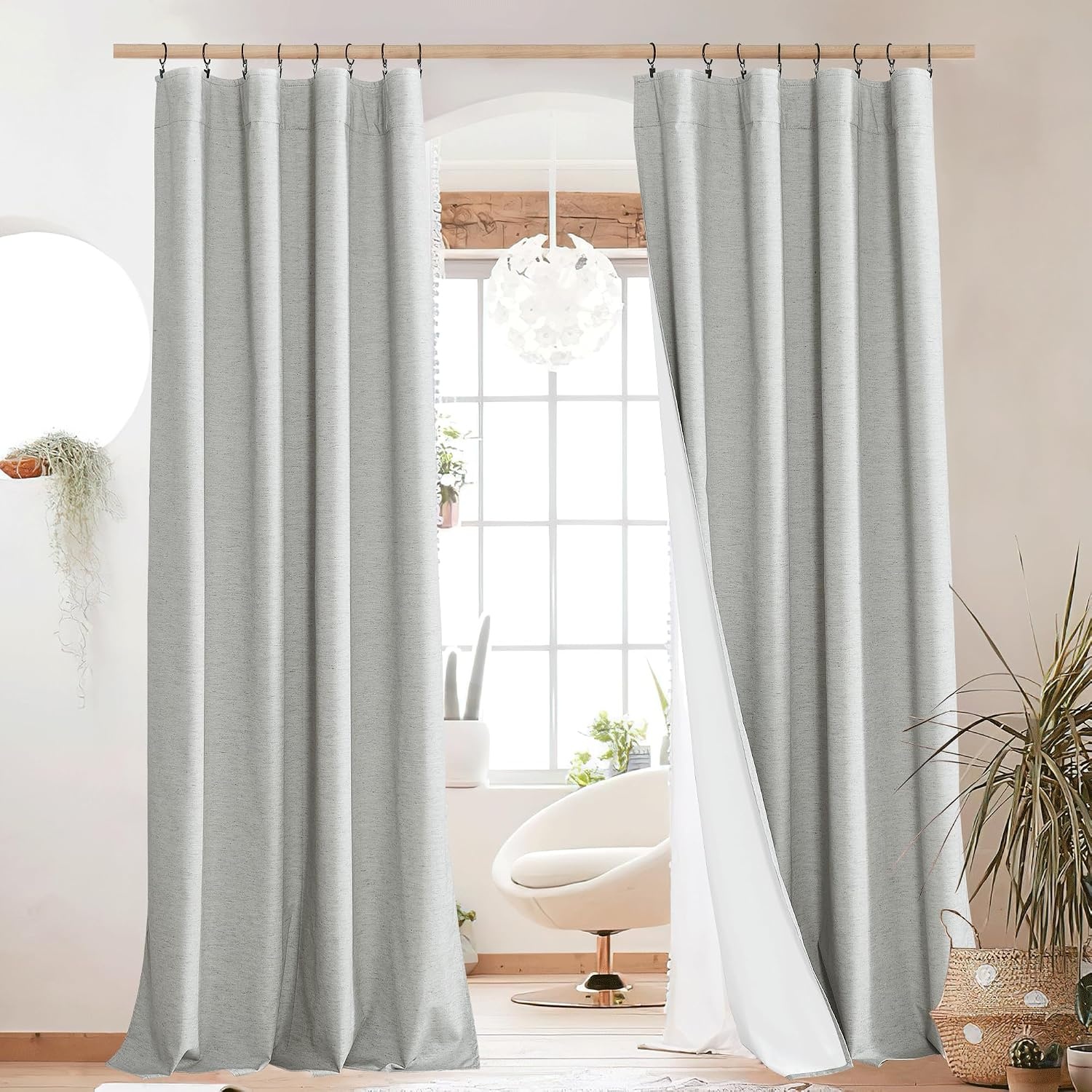 image:imageNICETOWN 100 Blackout Linen Curtains for BedroomLiving Room 90 L 2 PCsLight Grey